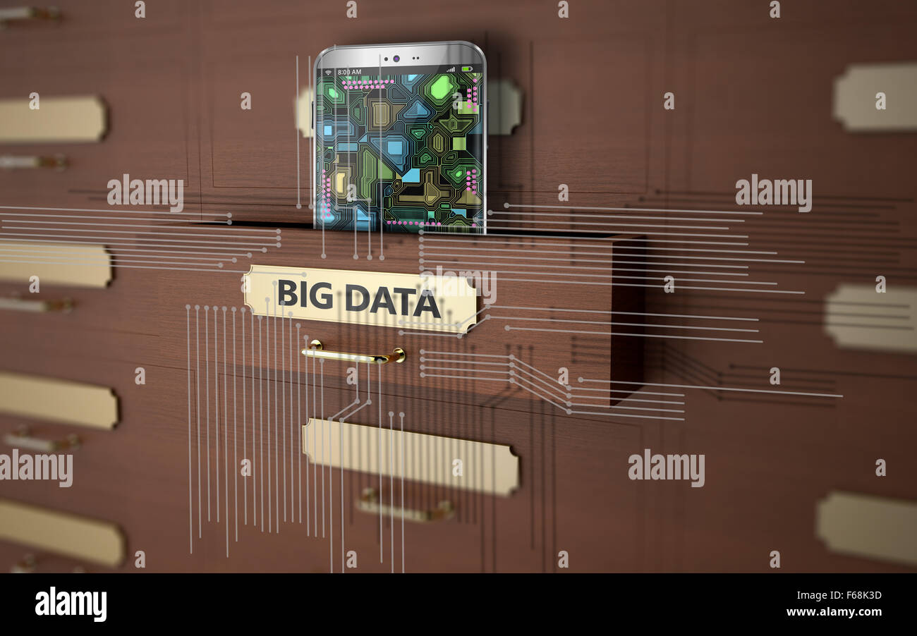 Holzschubkästen Thema Big data Stockfoto