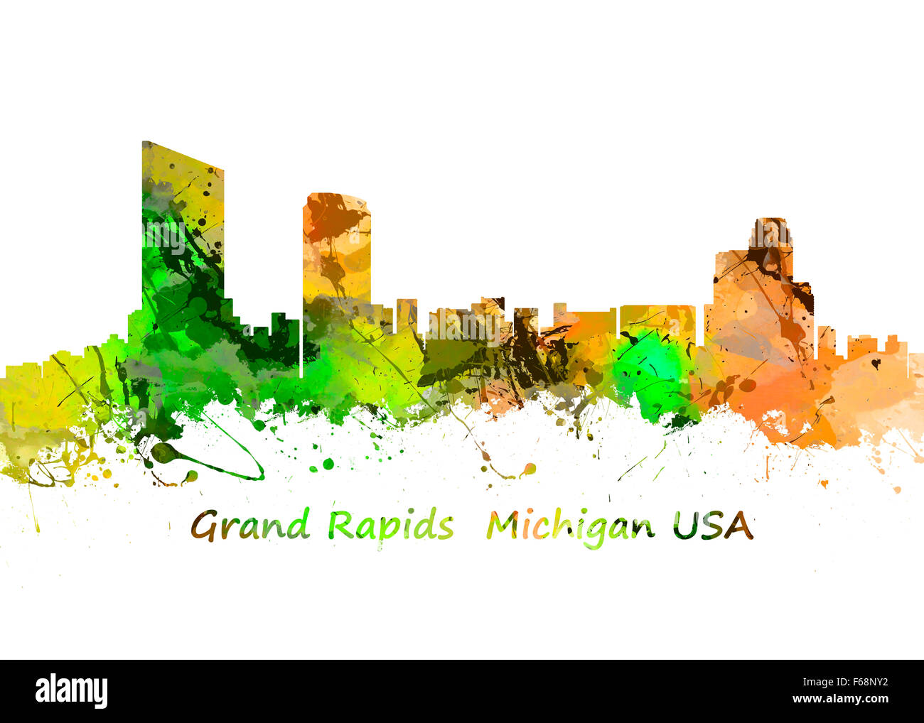 Aquarell Kunstdruck/Poster der Skyline von Grand Rapids Michigan USA Stockfoto