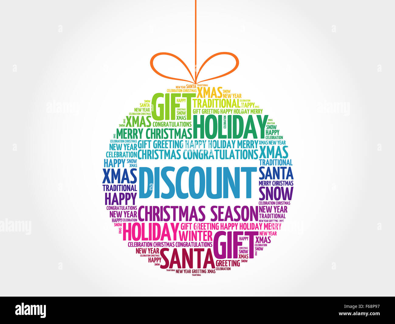 Rabatt-Christmas Ball Wort Wolke, Urlaub Schriftzug Collage Stockfoto
