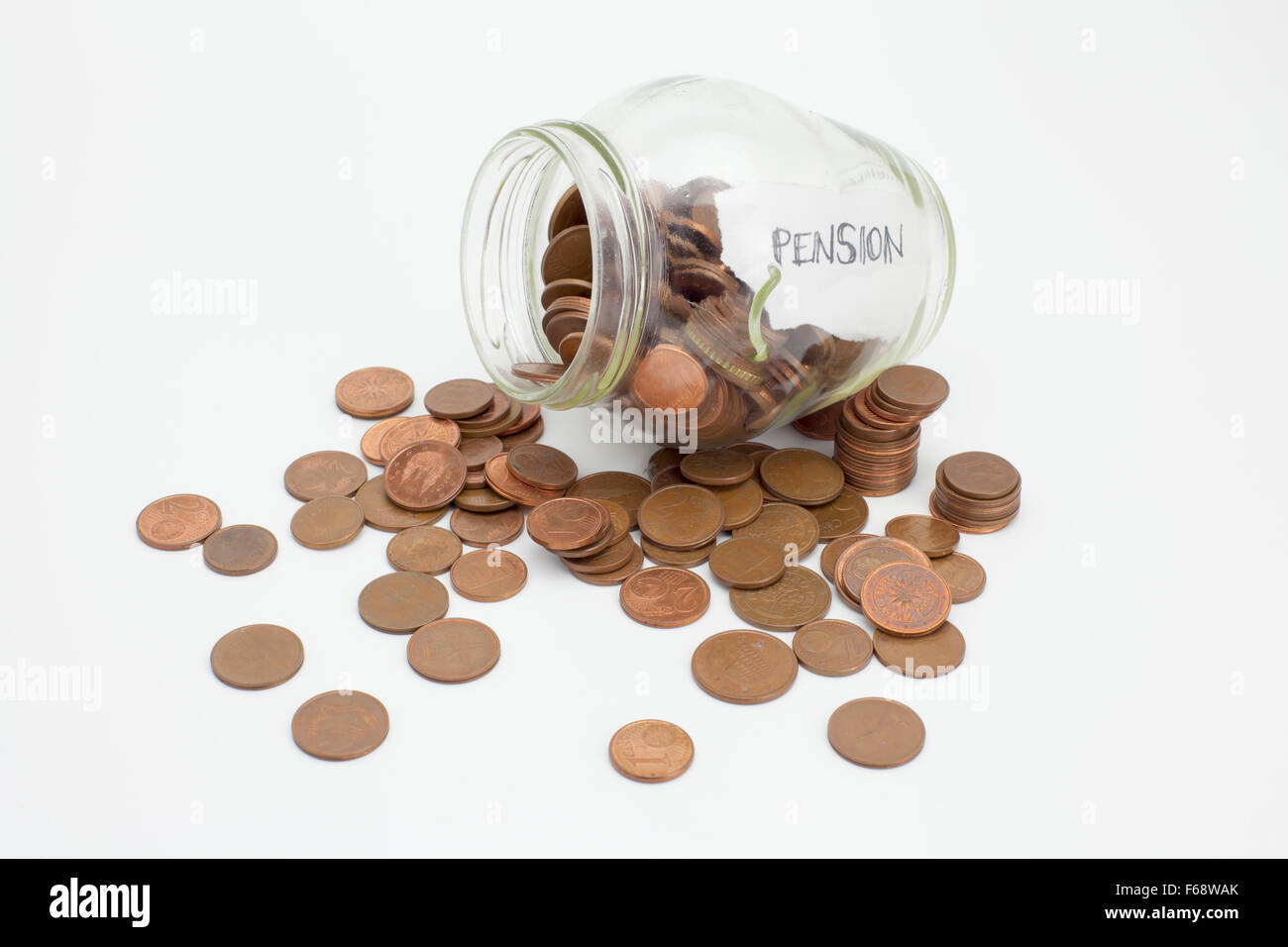 Rente (Münzen in einem Glas) Stockfoto