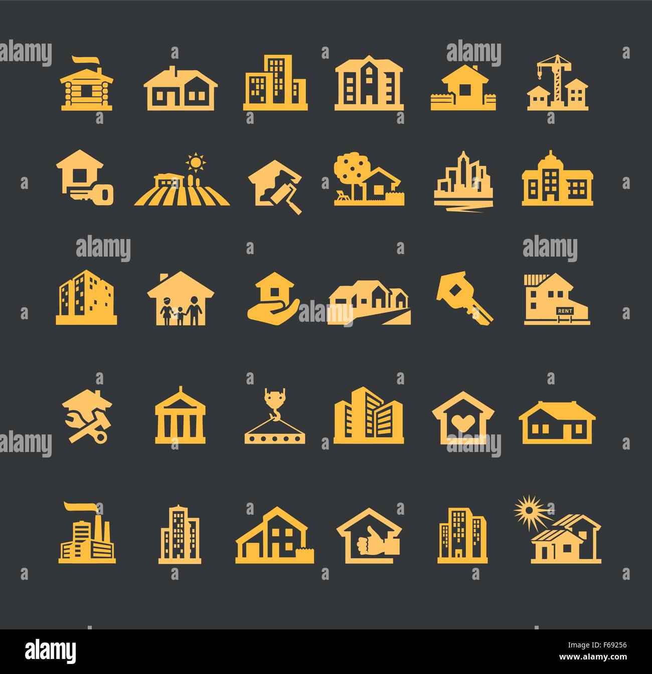 Immobilien Vektor-Logo-Design-Vorlage. Haus oder Bauwesen, Symbole Stock Vektor