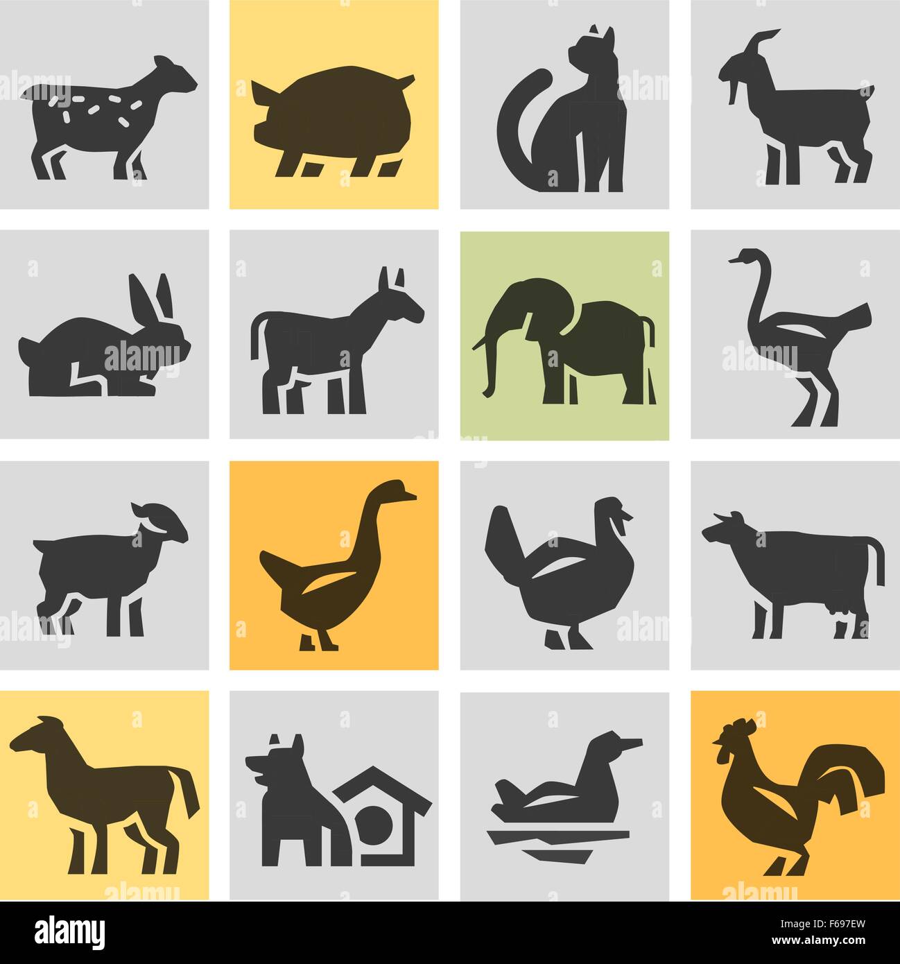 Bauernhof Tiere Symbole festgelegt. Zeichen und Symbole Stock Vektor