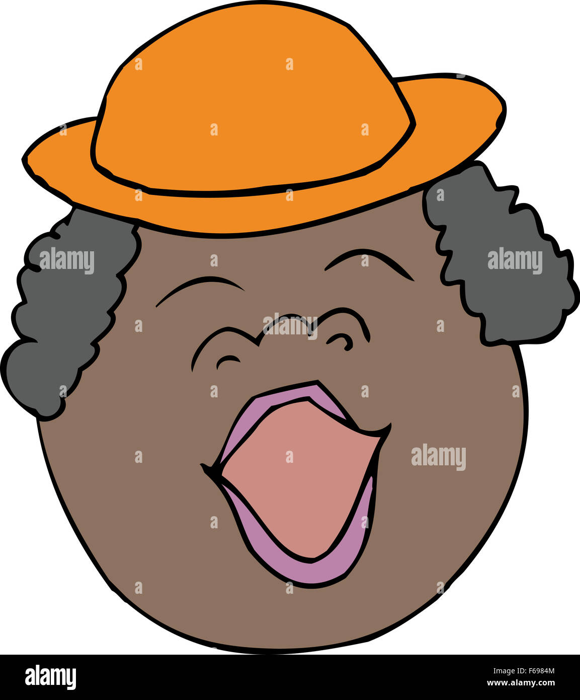 Cartoon-singen-Frau mit Hut auf weißem Hintergrund Stockfoto
