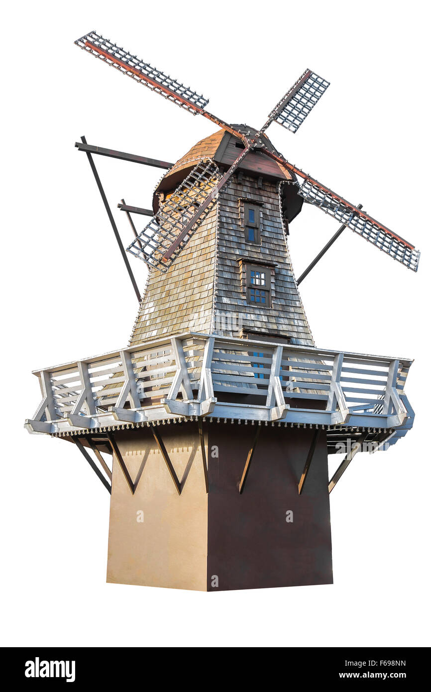 Windmühle stehen im weißen Hintergrund isoliert Stockfoto
