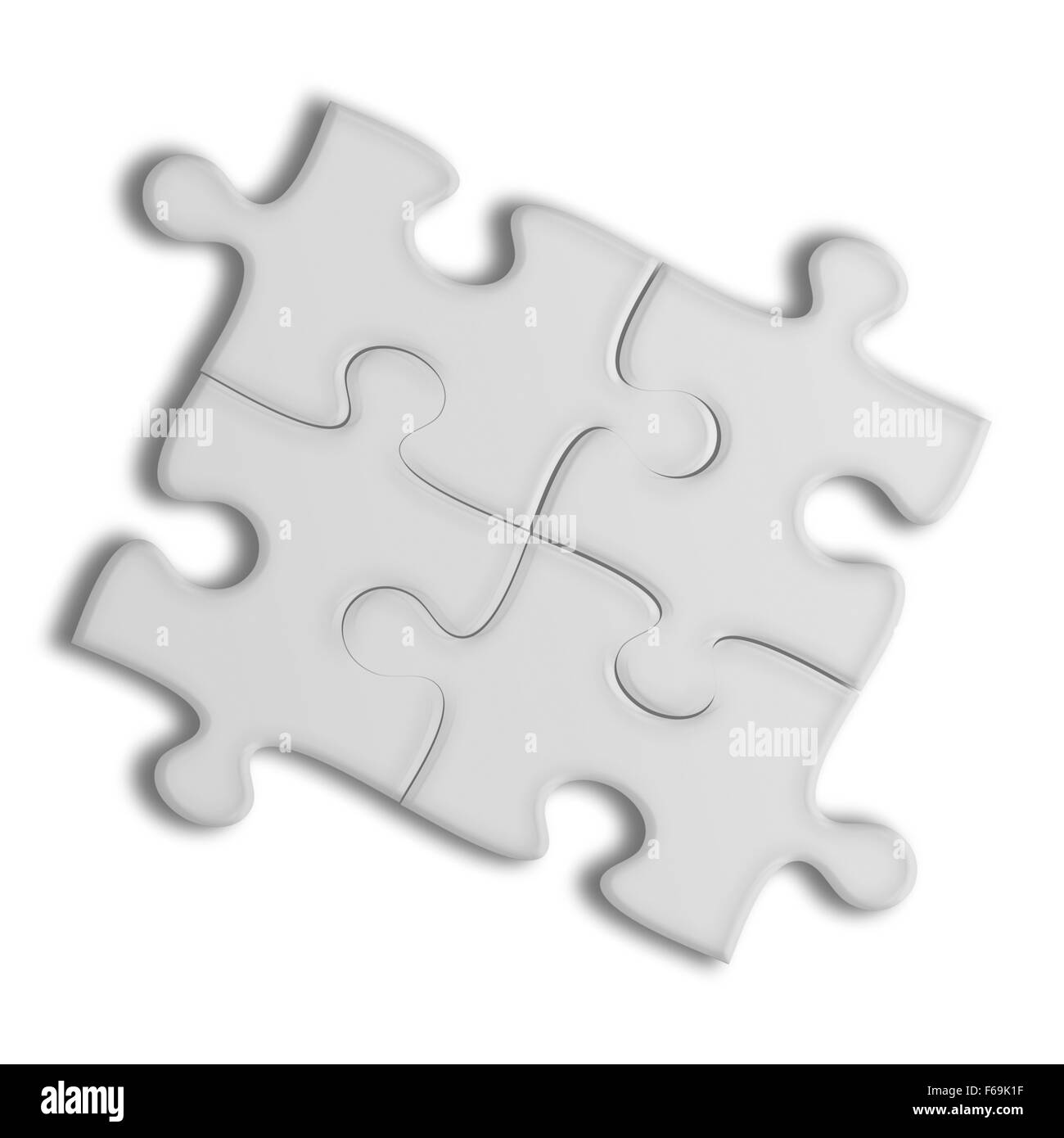 Nahaufnahme der Puzzle-Teile isoliert auf weißem Hintergrund. Team-Business-Konzept. Sehr detaillierte Darstellung. Stockfoto