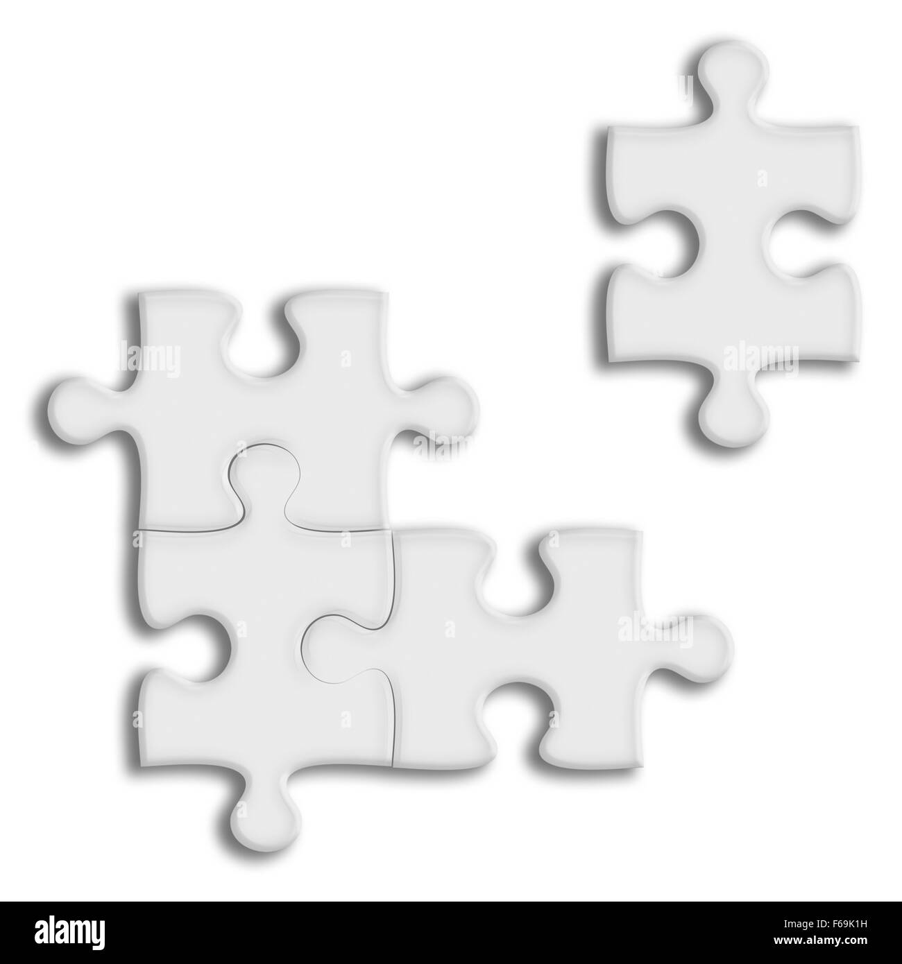 Nahaufnahme der Puzzle-Teile isoliert auf weißem Hintergrund. Team-Business-Konzept. Sehr detaillierte Darstellung. Stockfoto