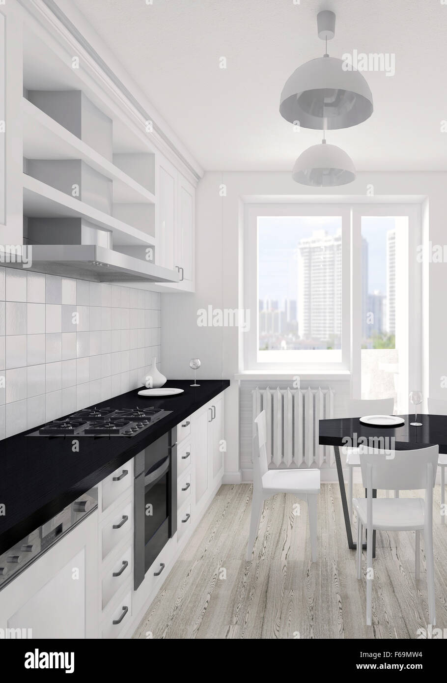 Modernes Interieur der Küche 3D Visualisierung Stockfoto