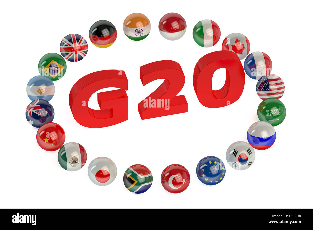 G20-Gipfel-Konzept isoliert auf weißem Hintergrund Stockfoto