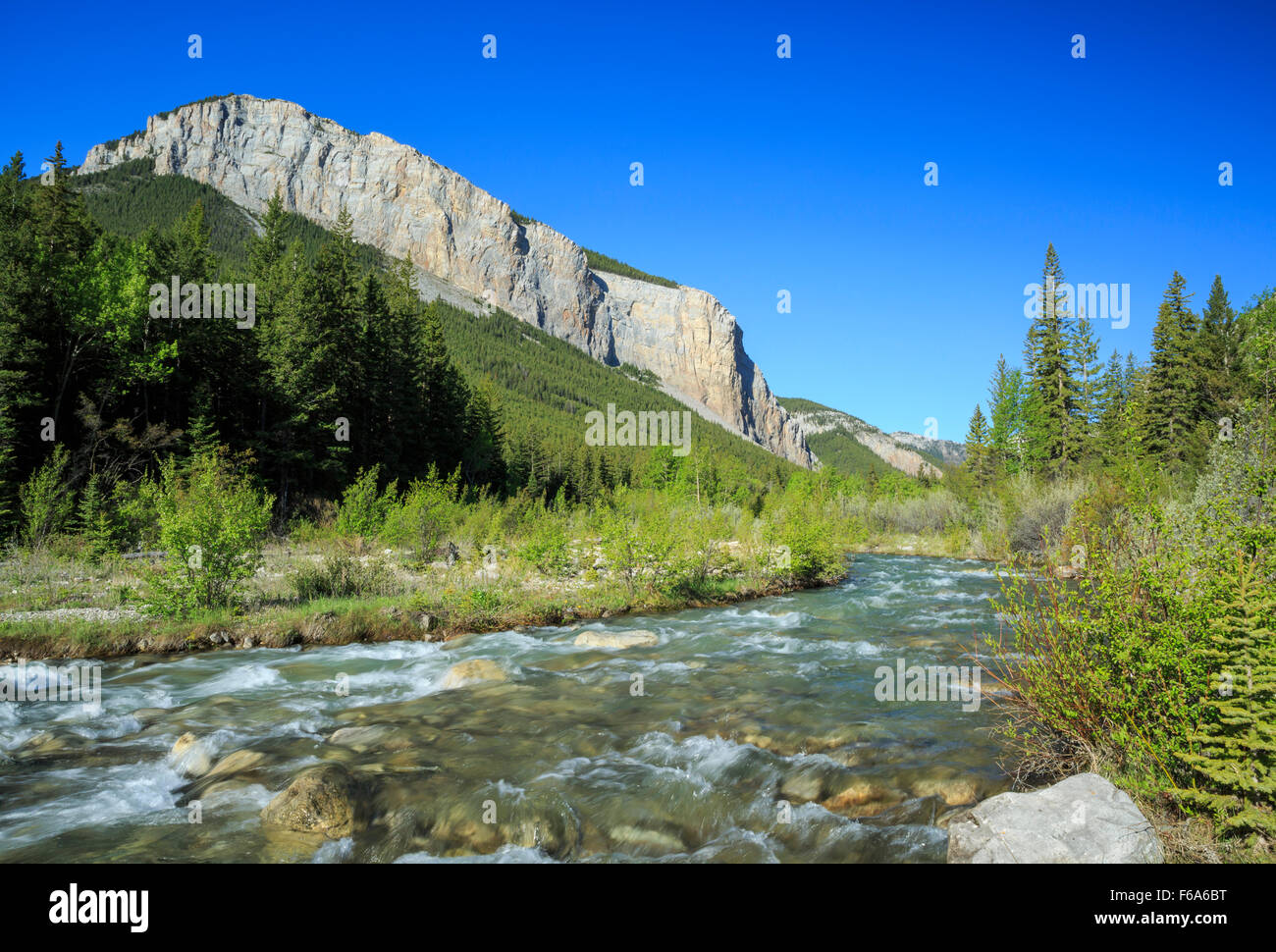 South Fork Teton River unterhalb ein Riff entlang der felsigen Berg in der Nähe von Choteau, montana Stockfoto