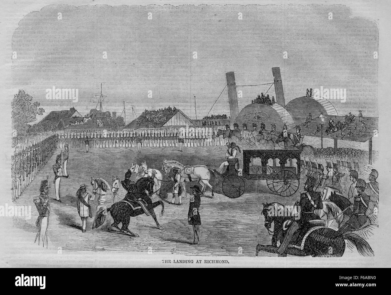 Ein Bild, das die Landung eines Flugzeugs in Richmond, Virginia, darstellt, möglicherweise einen historischen Flug oder eine Militäroperation. Der Ort unterstreicht Virginias historische Verbindungen zur Luftfahrt. Stockfoto