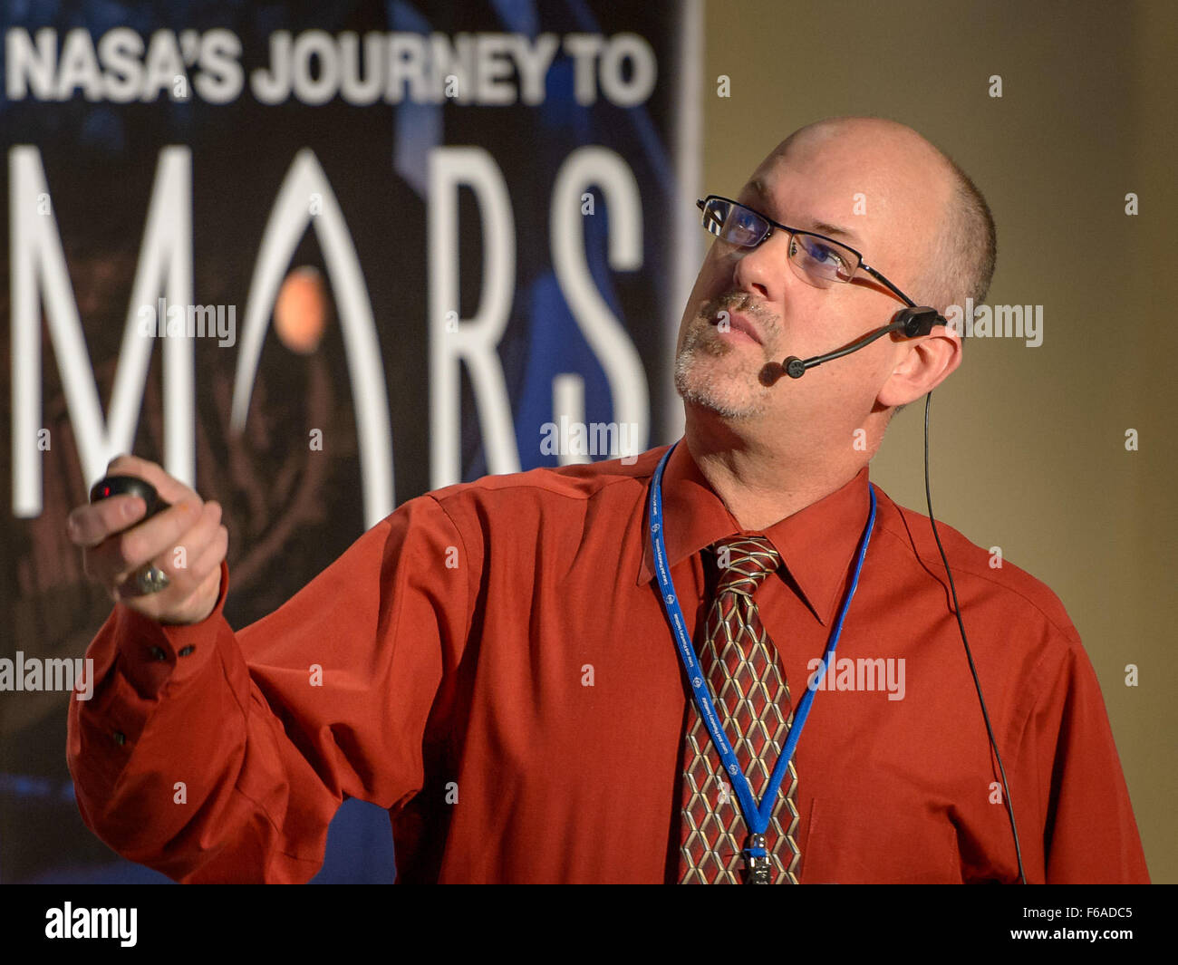 Der erste Workshop zur Landungsstelle/Exploration Zone, der im Lunar and Planetary Institute veranstaltet wurde, konzentrierte sich auf die Identifizierung potenzieller Landungsstellen auf dem Mars für die zukünftige menschliche Exploration. Stockfoto