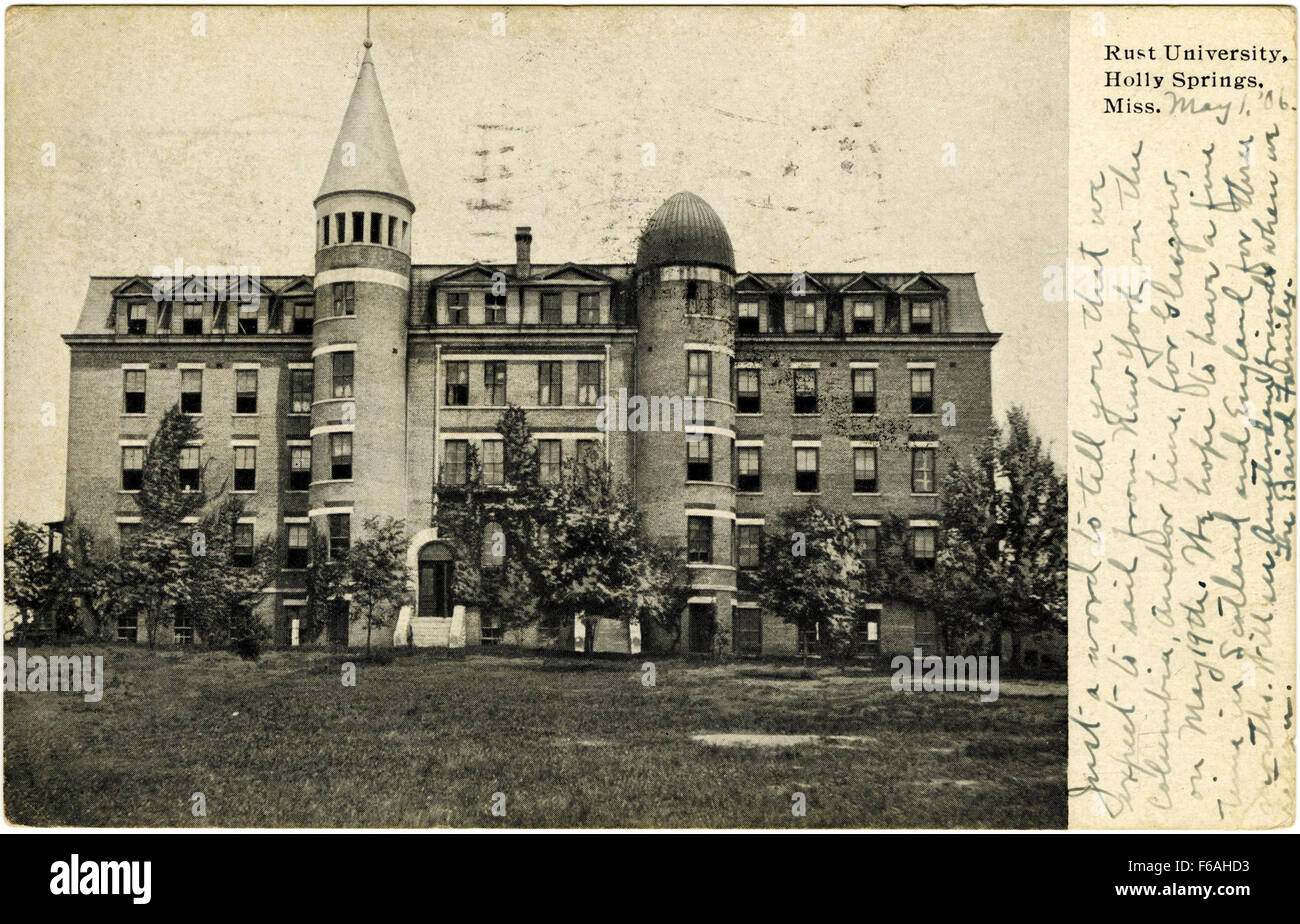Foto der Rust University in Holly Springs, Mississippi, mit den Gebäuden des Campus und dem umliegenden Gelände. Stockfoto