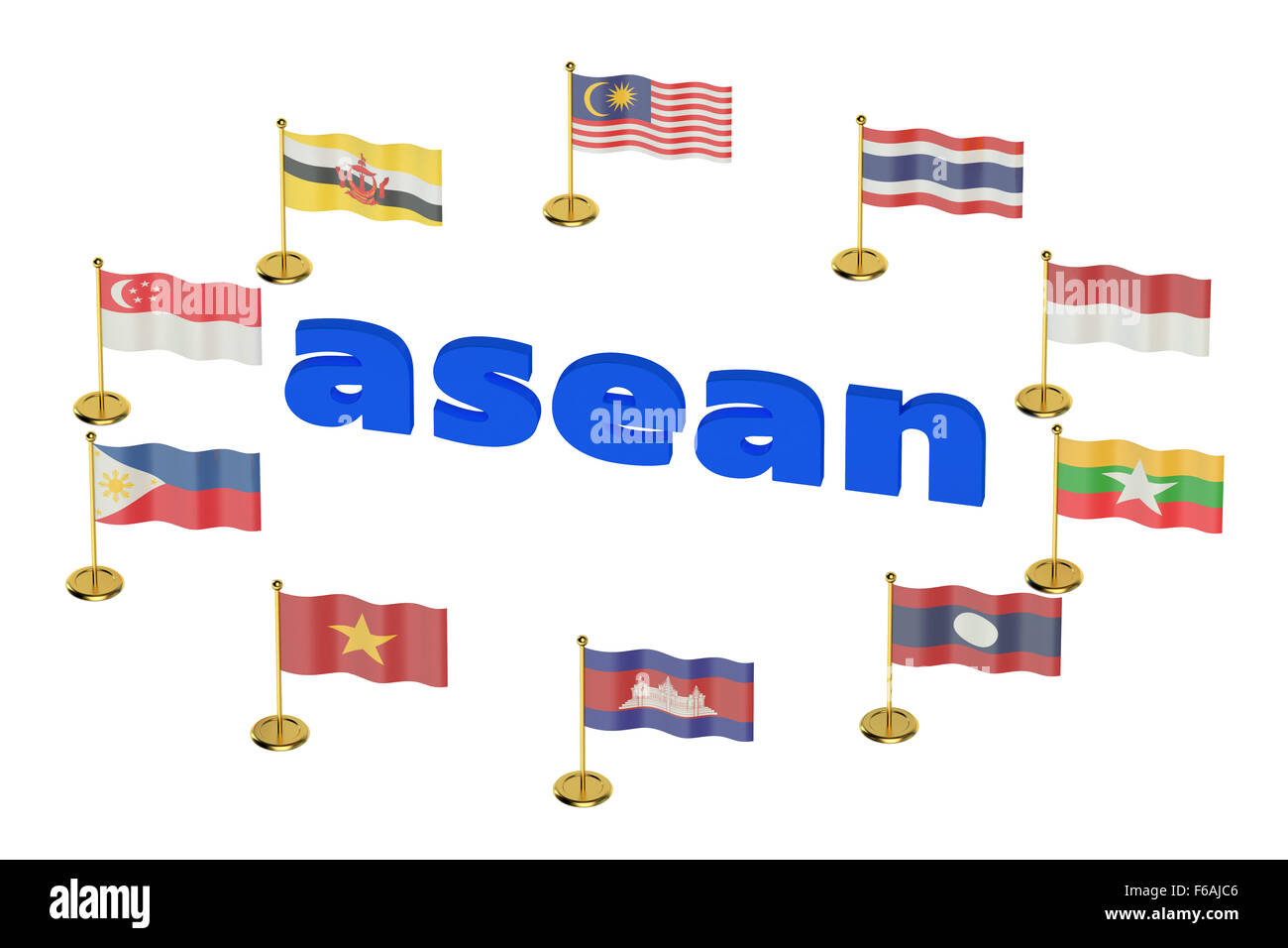 ASEAN-Konzept isoliert auf weißem Hintergrund Stockfoto