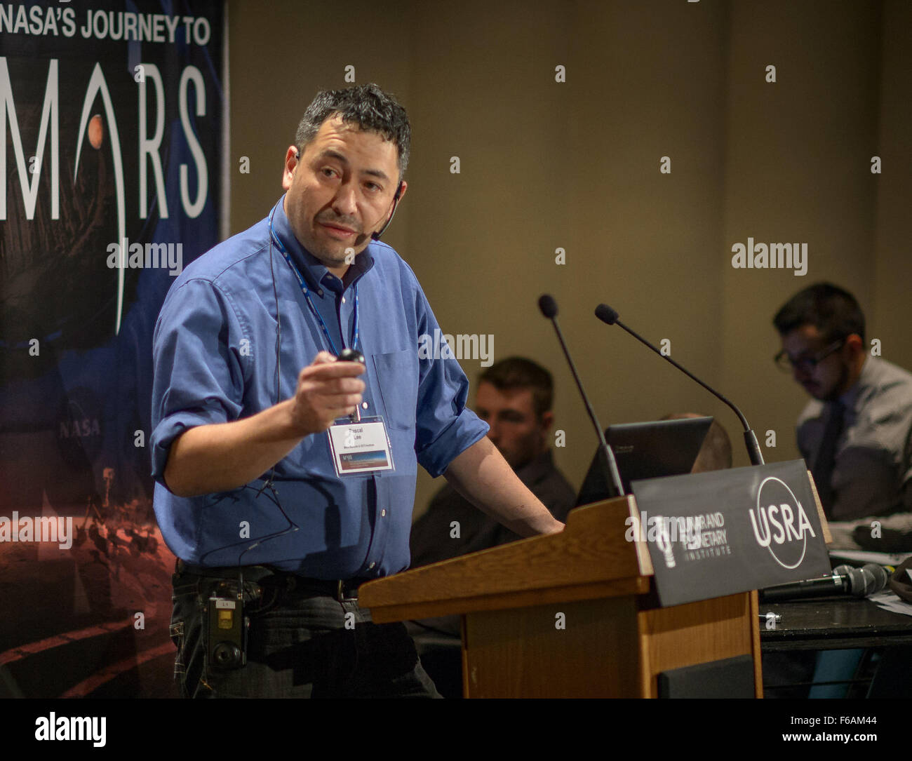 Der Mars Exploration Zones Workshop, der vom Lunar and Planetary Institute der NASA in Houston veranstaltet wurde, konzentrierte sich auf Strategien zur Identifizierung wichtiger Bereiche auf dem Mars für zukünftige Explorationen. Stockfoto
