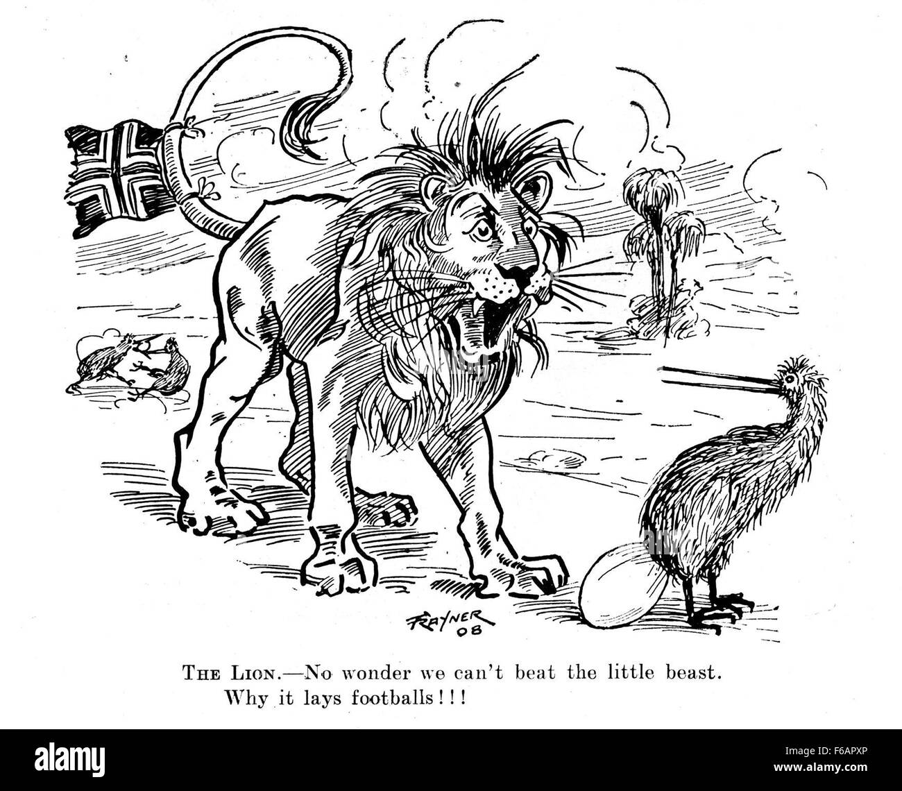 „The Lion - No Wonder“ von Frederick Richard Rayner (1893–1908) ist ein Kunstwerk, das die majestätische und symbolische Darstellung eines Löwen einfängt. Rayners Gemälde ist bekannt für seine ausdrucksstarke Darstellung der Stärke der Natur und der Symbolkraft des Löwen in der Kunst. Stockfoto