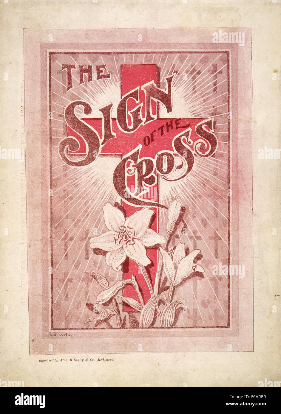 Dieses Souvenir aus dem Stück „das Zeichen des Kreuzes“ stellt eine historische Produktion mit religiösen und kulturellen Themen dar. Das Stück, das Anfang des 20. Jahrhunderts erstmals aufgeführt wurde, beleuchtet Themen des Martyriums und des Glaubens. Stockfoto