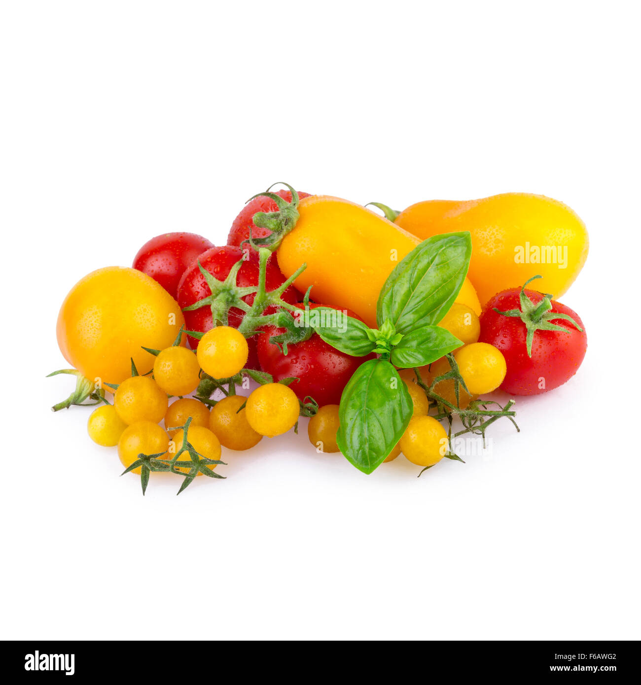 Frische rote Tomate gelb verschiedene Stockfoto