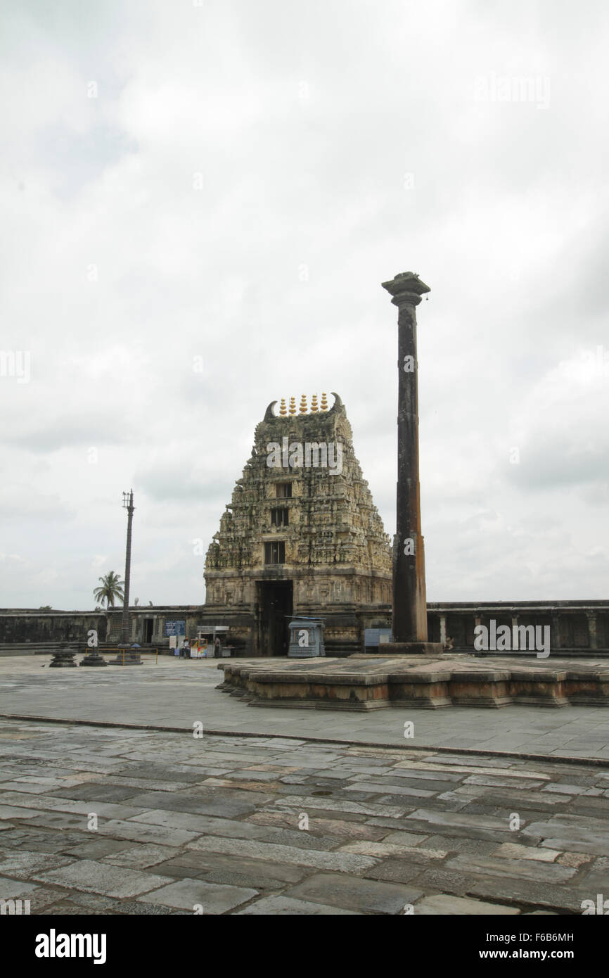 Komplizierte Kunstwerk am alten hindu-Tempel in Belur Karnataka Stockfoto