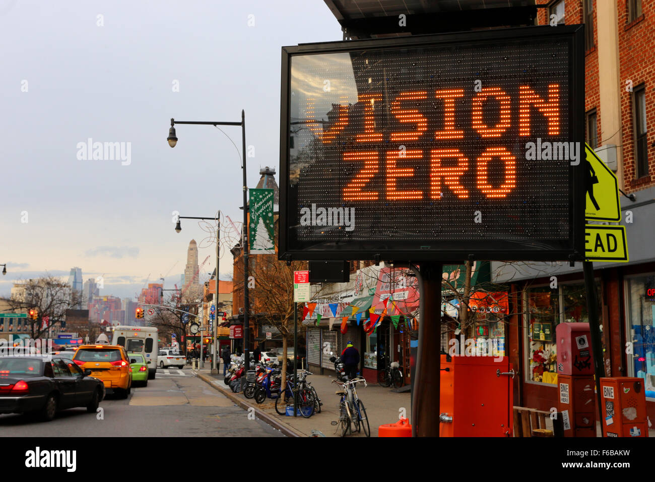 New York City Vision Zero Verkehrsprojekt Sicherheit Stockfoto