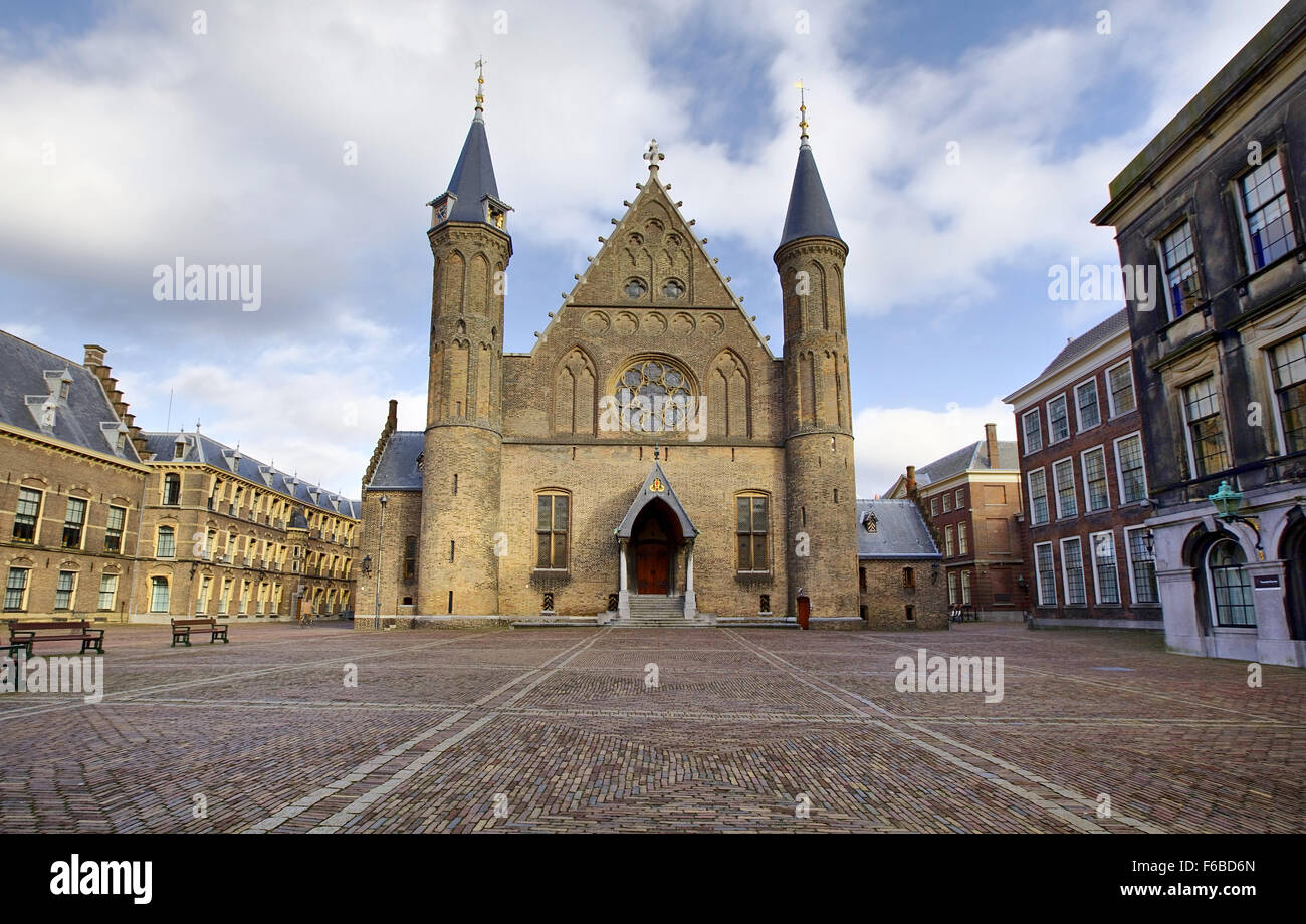 Gotische Fassade der Rittersaal im Binnenhof, Haag, Niederlande Stockfoto