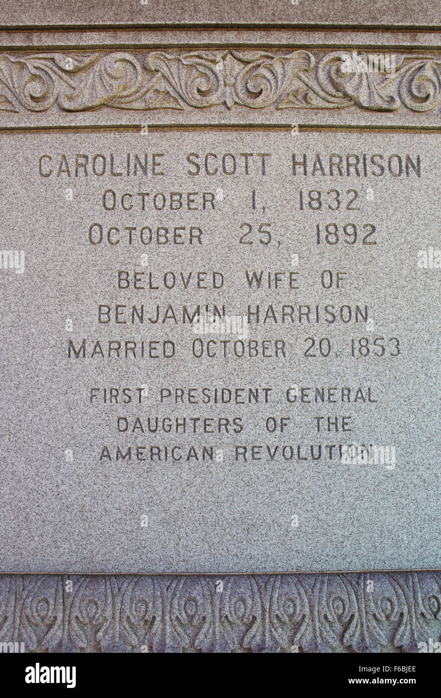 Grab Marker von Caroline Scott Harrison, Gattin des 23' rd Präsidenten der Vereinigten Staaten, Benjamin Harrison Stockfoto