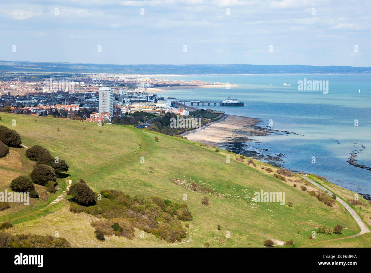 Ansicht von Eastbourne von den Klippen von Beachy Head, Eastbourne, Großbritannien Stockfoto