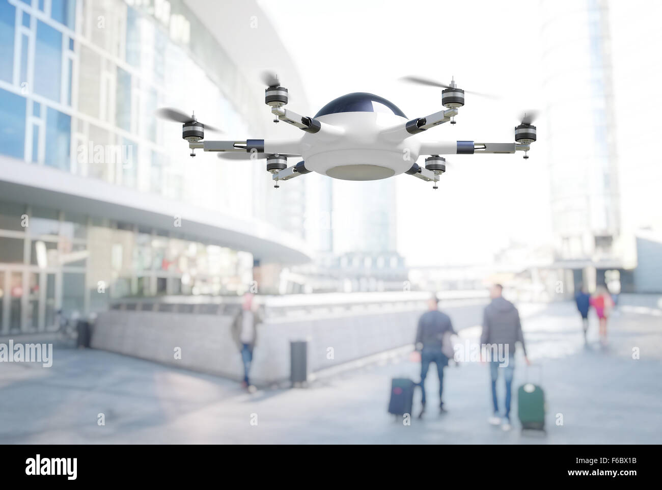 moderne 3d Drohne und Stadt Hintergrund Stockfoto