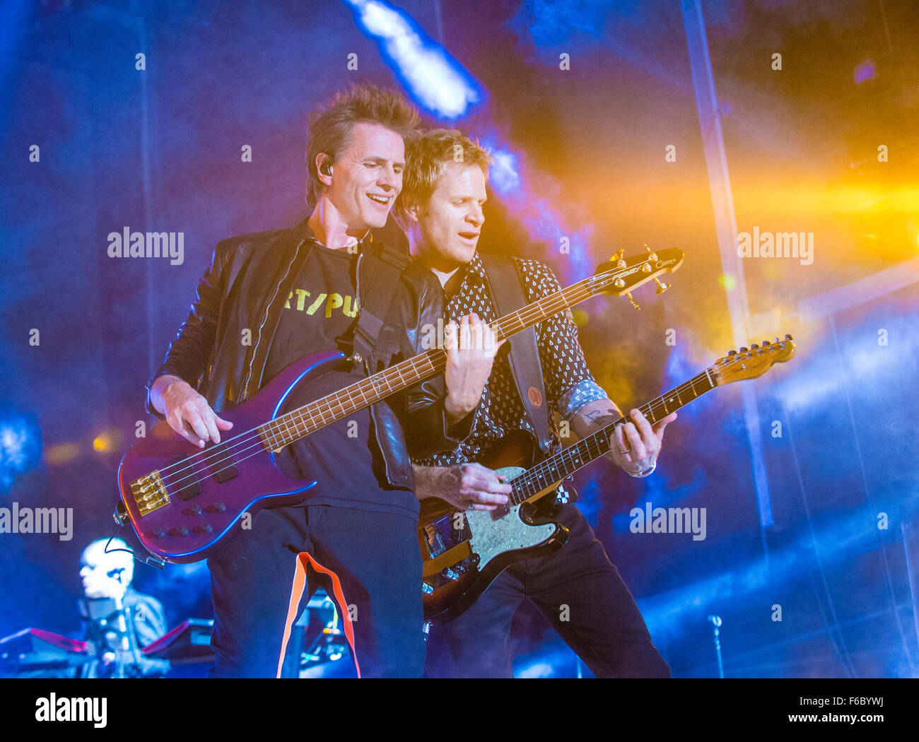 Führen Sie Musiker John Taylor und Roger Taylor von Duran Duran auf Bühne auf das Leben ist schön Musik-Festival in Las Vegas Stockfoto