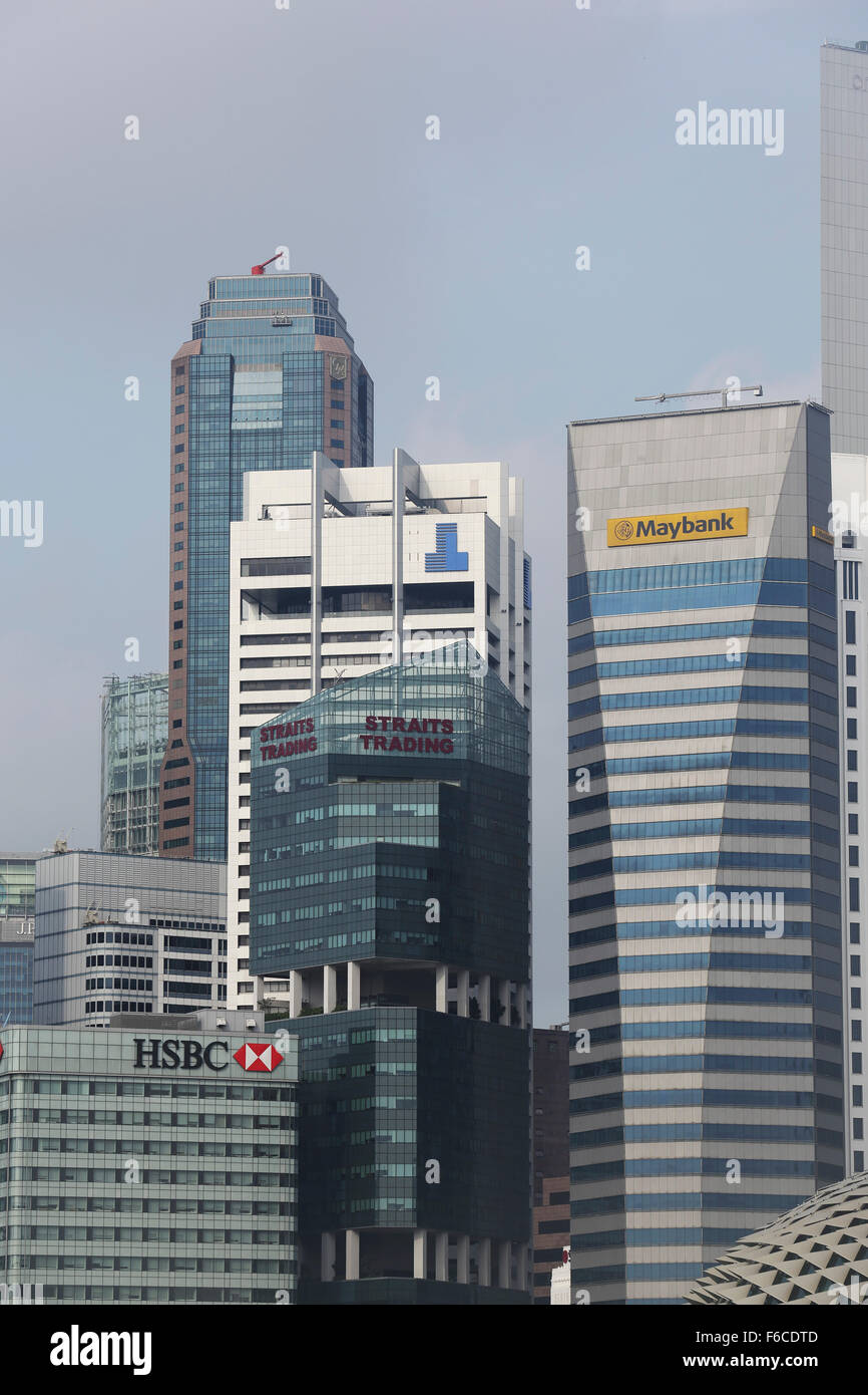Wolkenkratzer im Central Business District (CBD) in Singapur. Die Wolkenkratzer Haus Banken und Finanzinstitute. Stockfoto