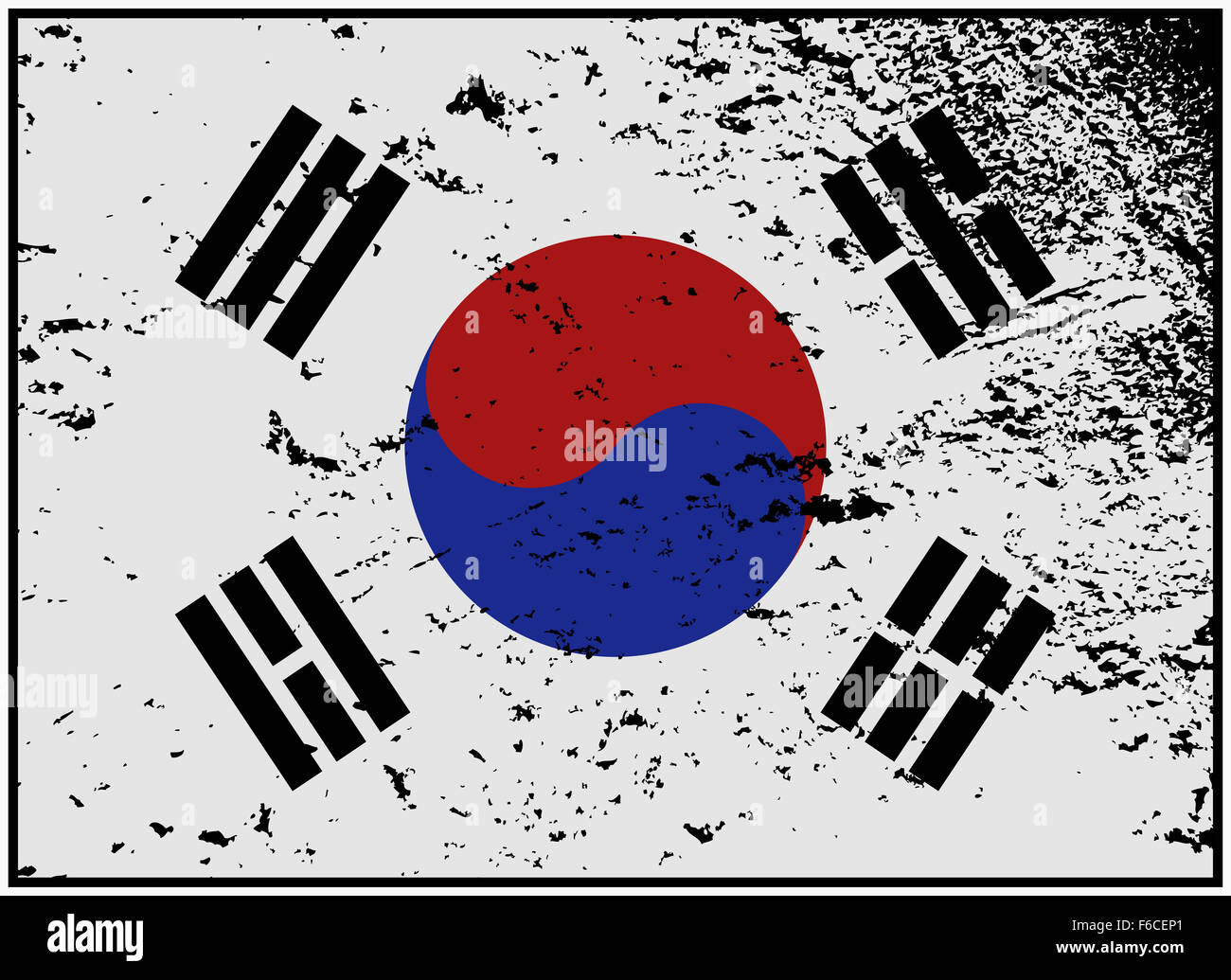 Ein Grunge-Südkorea-Flagge-Design isoliert auf weißem Hintergrund Stockfoto