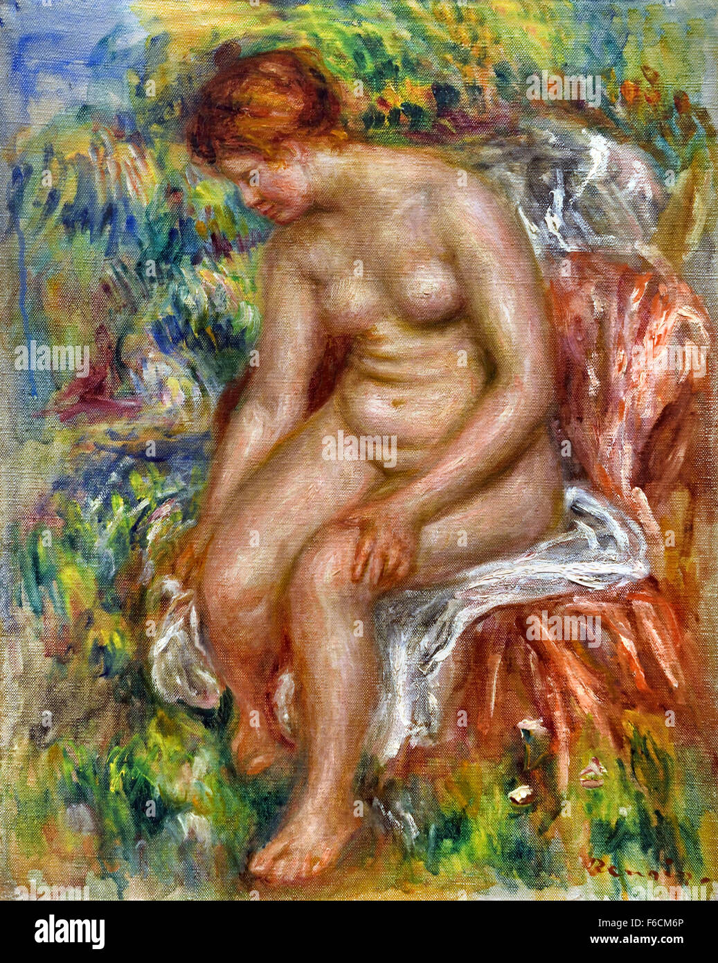 Baigneuse assise s' Essuyant Une Jambe - Sitzende Badende abwischen ein Bein im Jahr 1914 Pierre Auguste Renoir 1841-1919 Französisch Frankreich Stockfoto