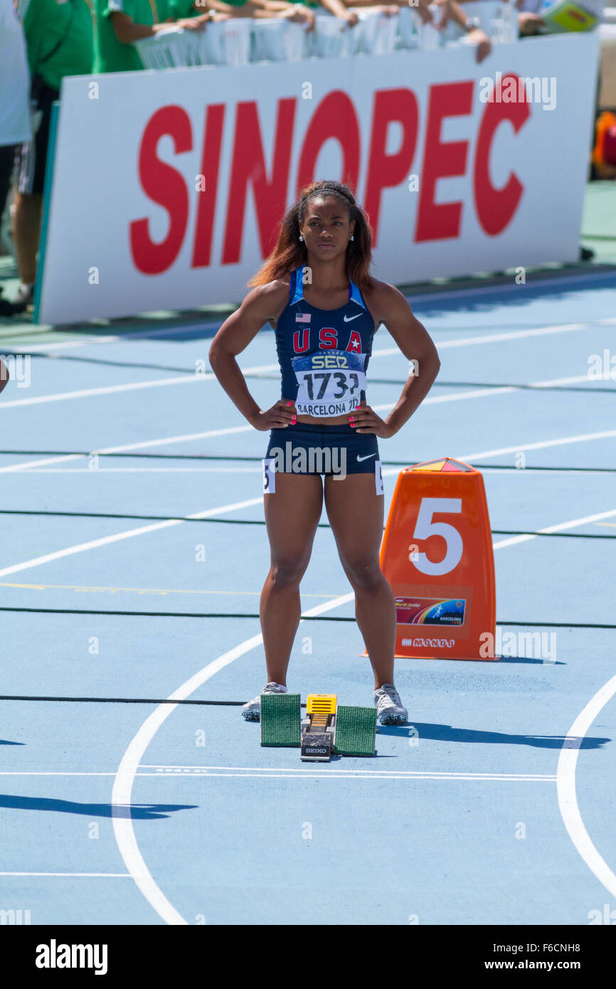 Dezerea Bryant der USA, 200m, Junioren-Weltmeisterschaft IAAF Leichtathletik-Weltmeisterschaft 2012 in Barcelona, Spanien Stockfoto
