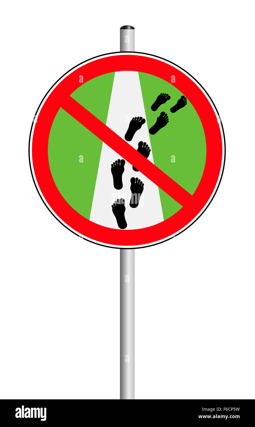 Bitte bleiben Sie auf Pfad - Verkehrszeichen, das sagt nicht, um die Spur zu verlassen. Stockfoto