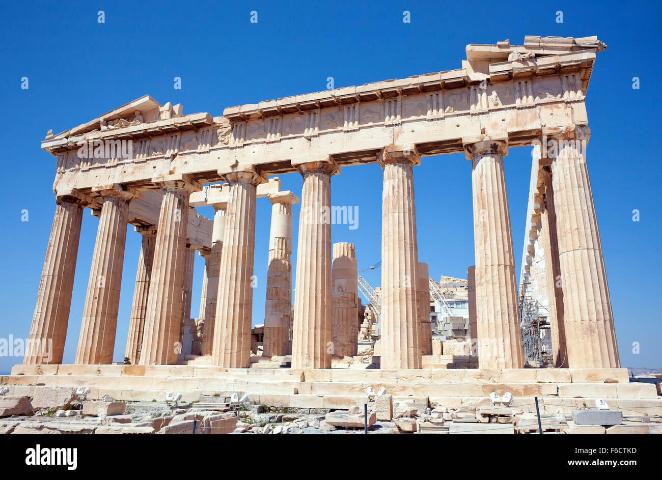Fassade des Parthenon-Tempels auf der Athener Akropolis, Griechenland Stockfoto