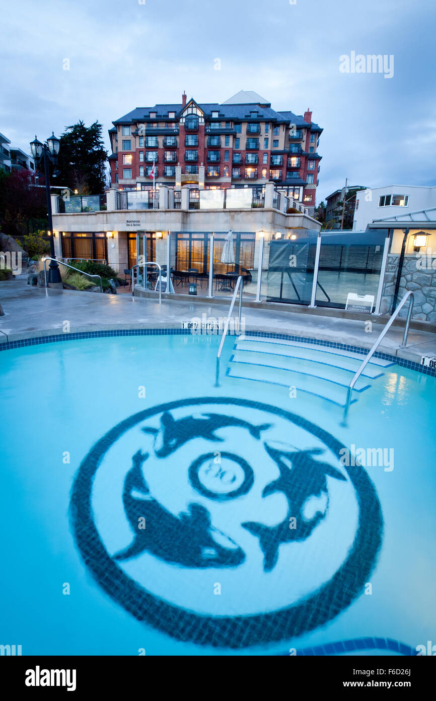 Ein Blick auf die Oak Bay Beach Hotel und mineralischen Pools in Oak Bay, Victoria, Britisch-Kolumbien, Kanada. Stockfoto