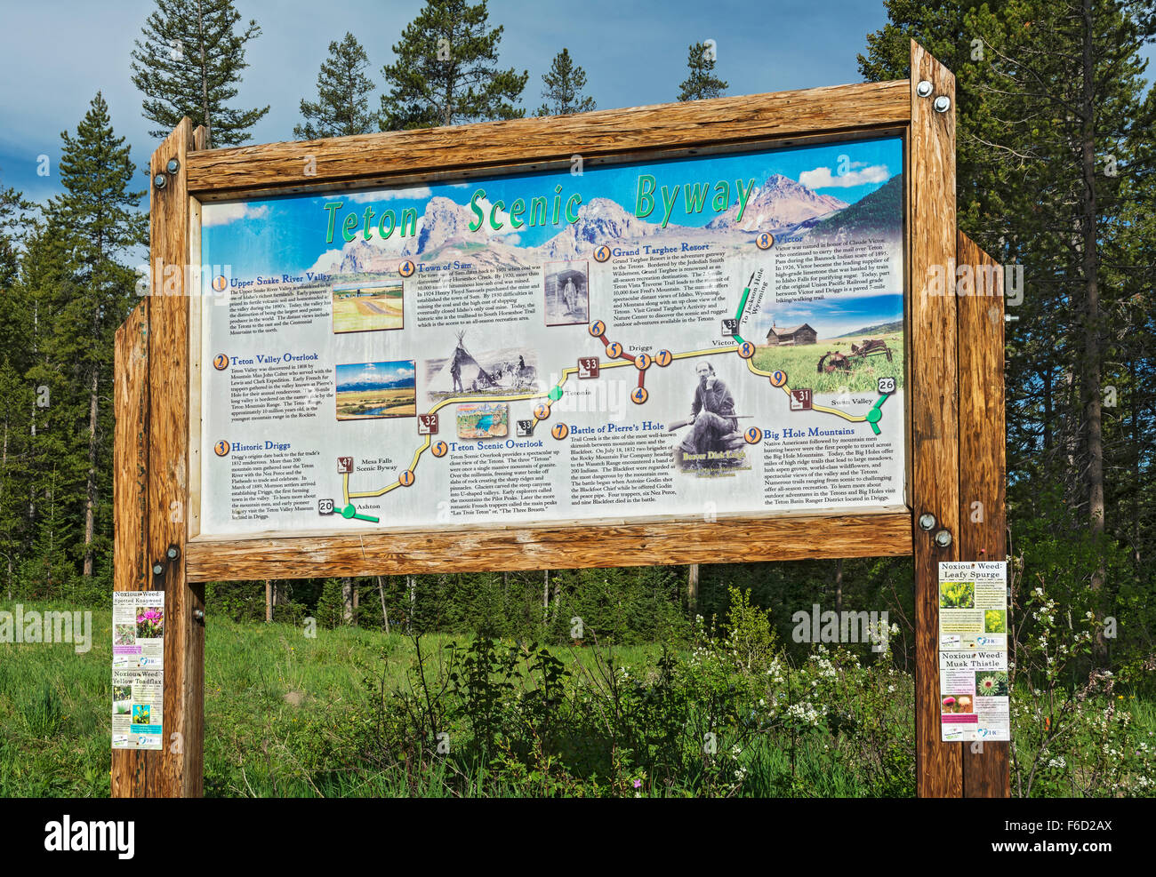 Idaho, Teton Scenic Byway, touristische Hinweisschilder Stockfoto