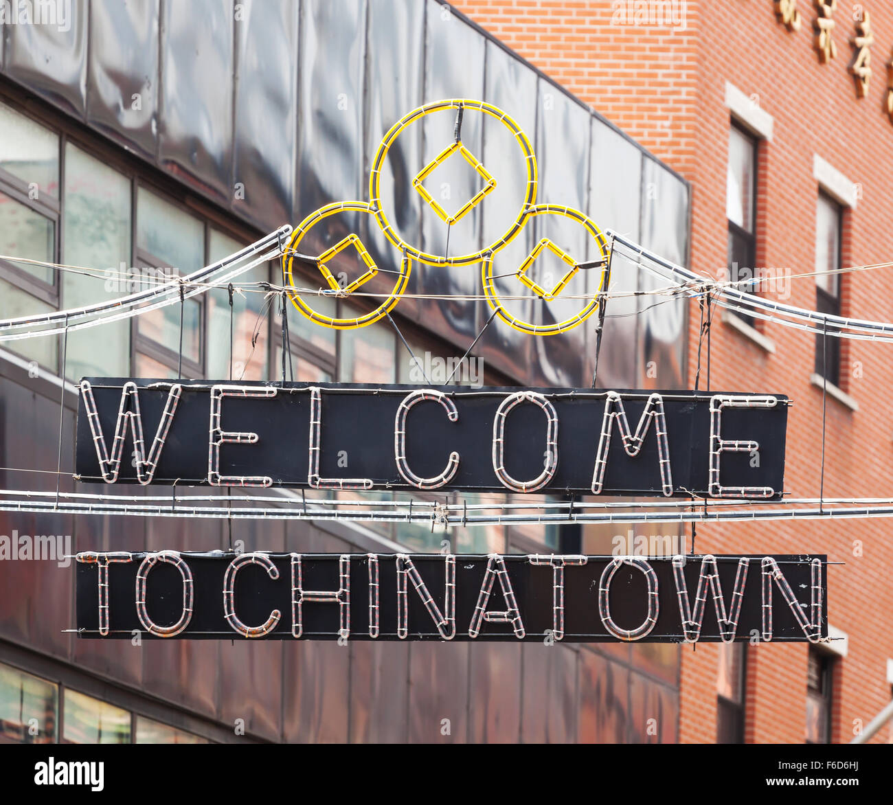 Herzlich Willkommen Sie in Chinatown Zeichen in Manhattan, New York City. Stockfoto