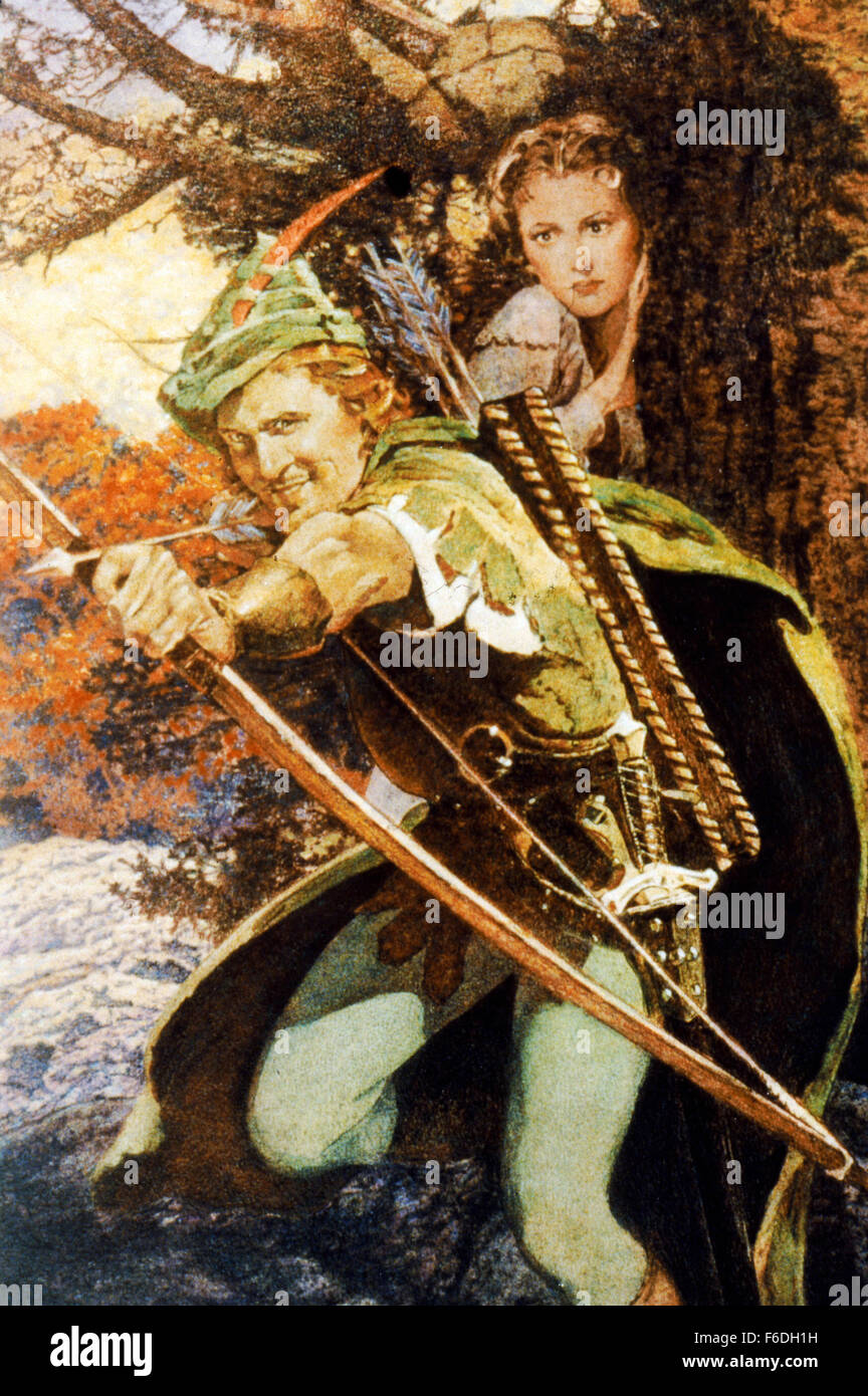 Erscheinungsdatum: 14. Mai 1938. FILMTITEL: The Adventures of Robin Hood. STUDIO: Warner Bros Pictures. PLOT: Sir Robin von Locksley, Verteidiger der unterdrückten Sachsen läuft in Konflikt mit der Norman Autorität und ist gezwungen, Outlaw zu drehen. Mit seiner Band von Merry Men er beraubt von den reichen, gibt den Armen und hat noch Zeit, woo die schöne Maid Marian und durchkreuzen die grausame Sir Guy of Gisbourne und den Thron der ruchlosen Prinz John fernzuhalten. Im Bild: ERROL FLYNN als Robin Hood und OLIVIA DE HAVILLAND als Maid Marian (Bild Kredit: Entertainment Bilder) Stockfoto