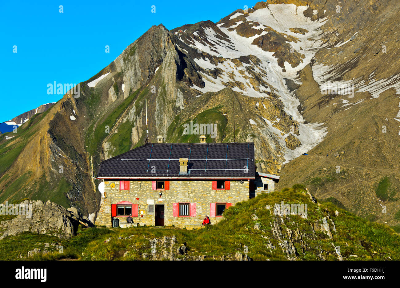 Berghütte Rifugio Città di Busto, Formazza Tal, Piemont, Italien Stockfoto