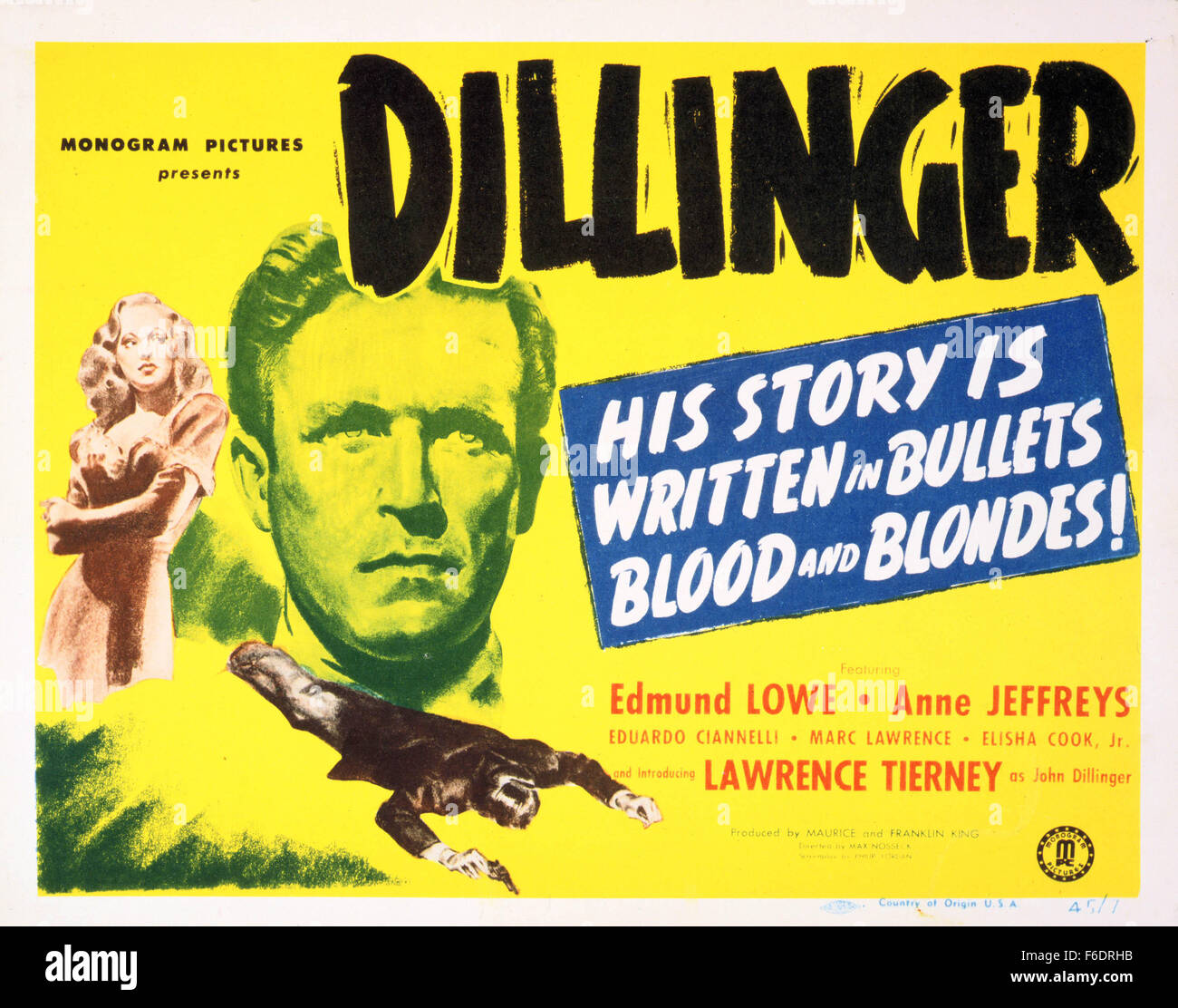 VERÖFFENTLICHT: 2. März 1945 - Film Originaltitel: Dillinger. Bild: Filmplakate für "Dillinger." Stockfoto