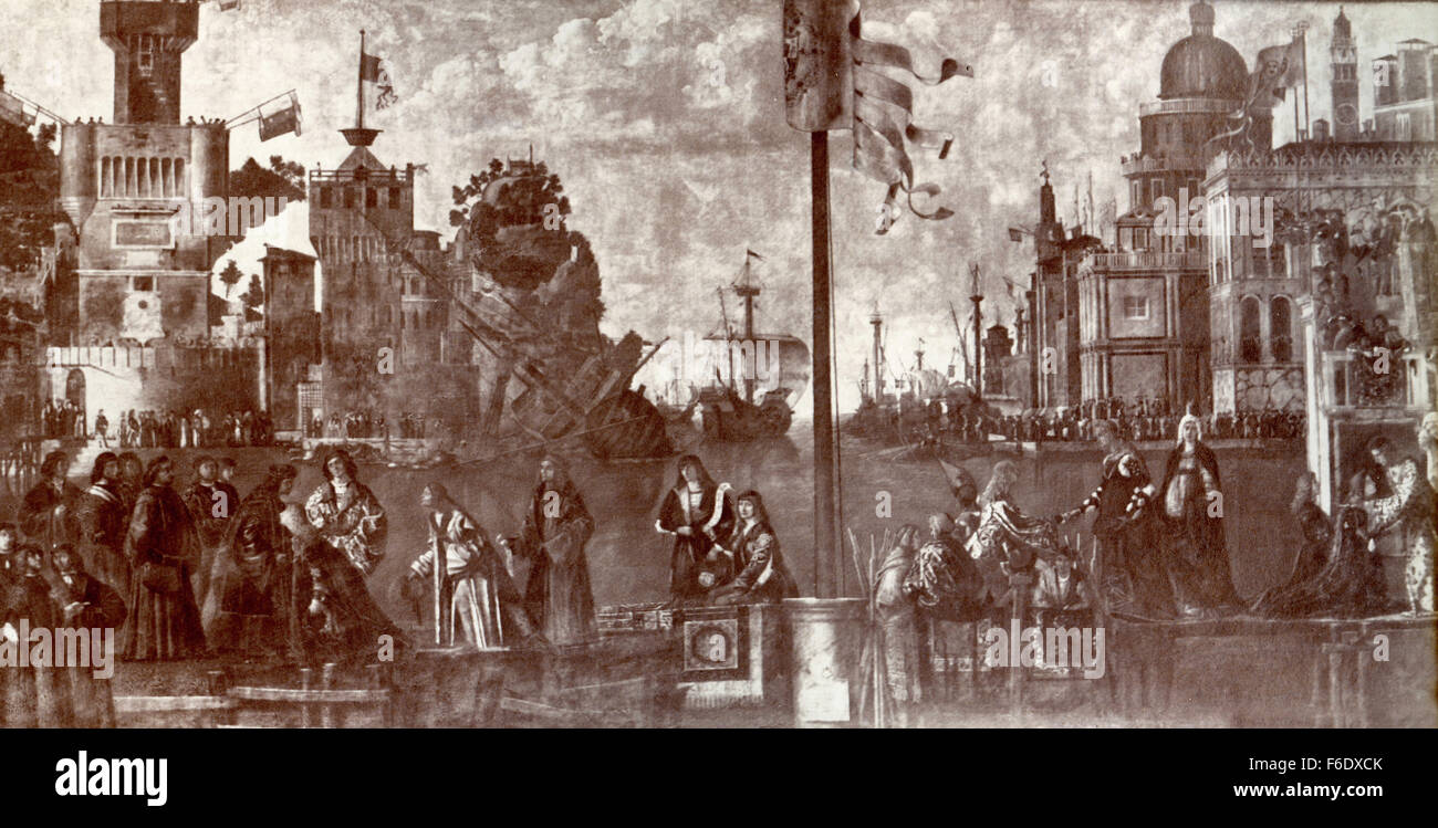 Der englische Prinz nimmt Abschied von seinem Vater, gemalt von Carpaccio Stockfoto