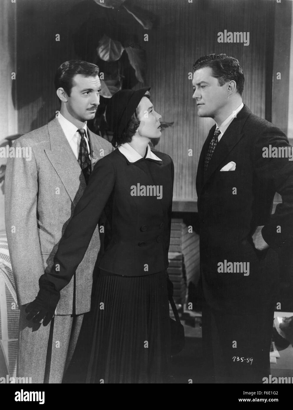 Datum der Freigabe: 16. September 1950. FILMTITEL: Pretty Baby. STUDIO: Warner Bros Pictures. PLOT:. Im Bild: DENNIS MORGAN als Sam Morley, BETSY DRAKE als Patsy Douglas und ZACHARY SCOTT als Barry Holmes. Stockfoto