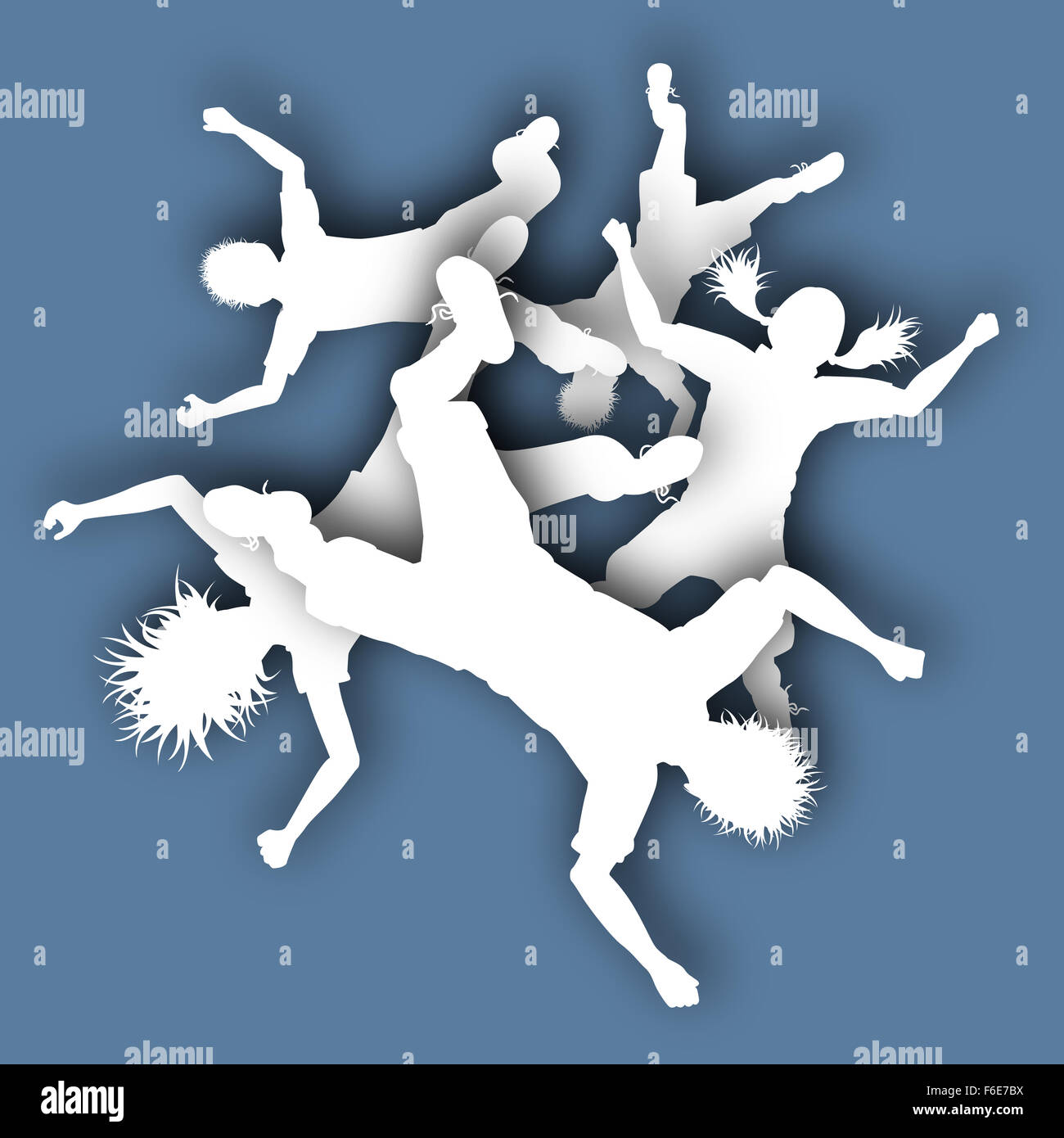 Dargestellten Ausschnitt Silhouetten von Kindern aus einem blauen Himmel fallen Stockfoto