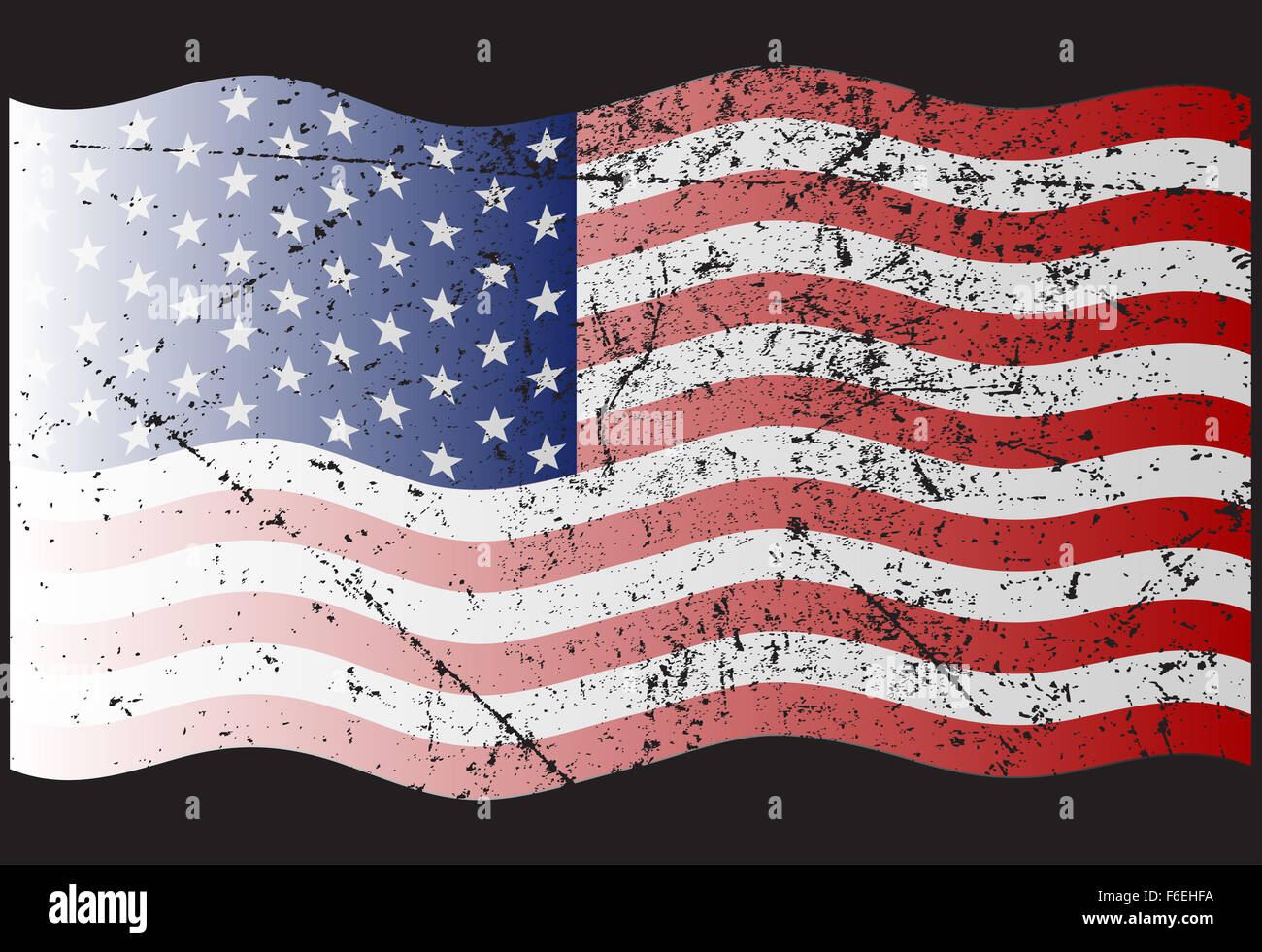 Eine amerikanische Flagge mit Wellen auf schwarzem Hintergrund isoliert Stockfoto