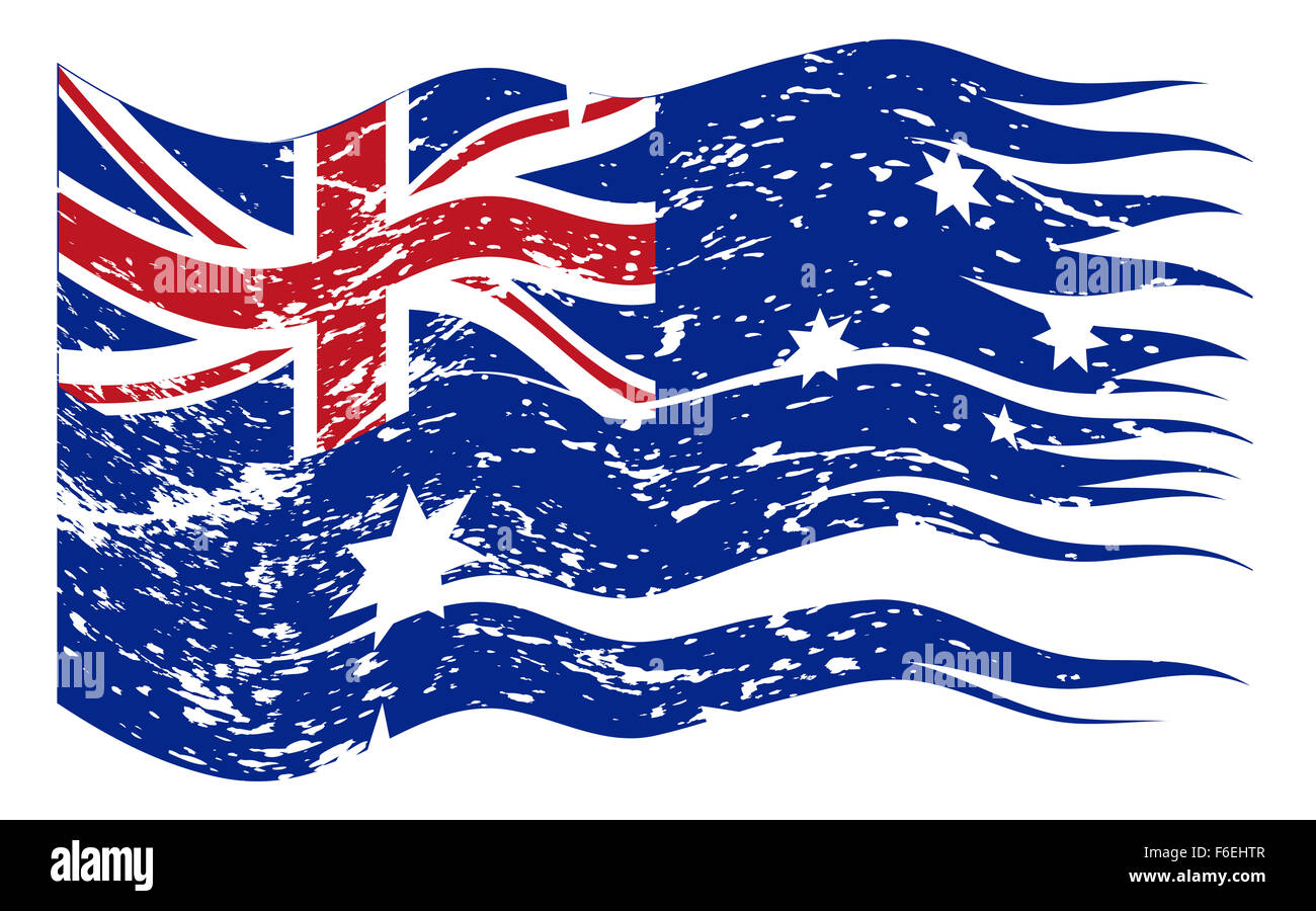 Ein Riss und grunged New Zealand Flaggendesign isoliert auf weißem Hintergrund Stockfoto