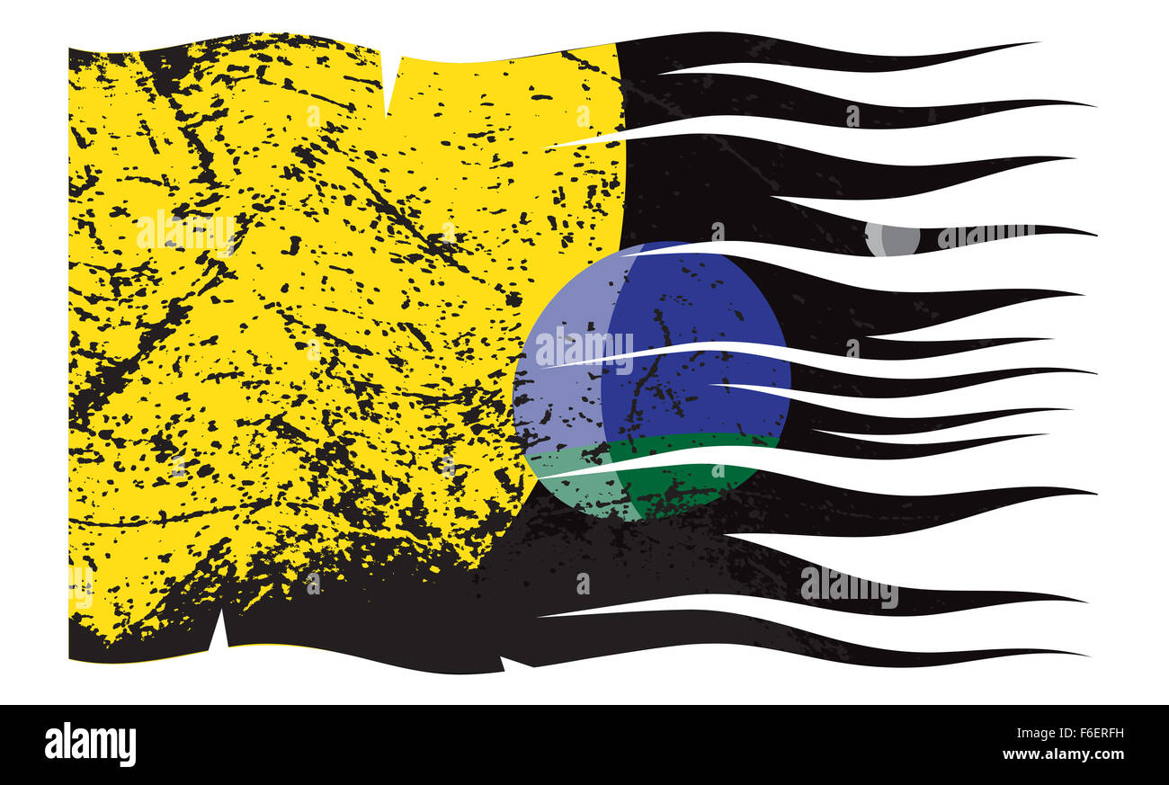 Ein wellig gealterten und zerrissenen Planeten Erde Flagge auf einem weißen Hintergrund isoliert Stockfoto