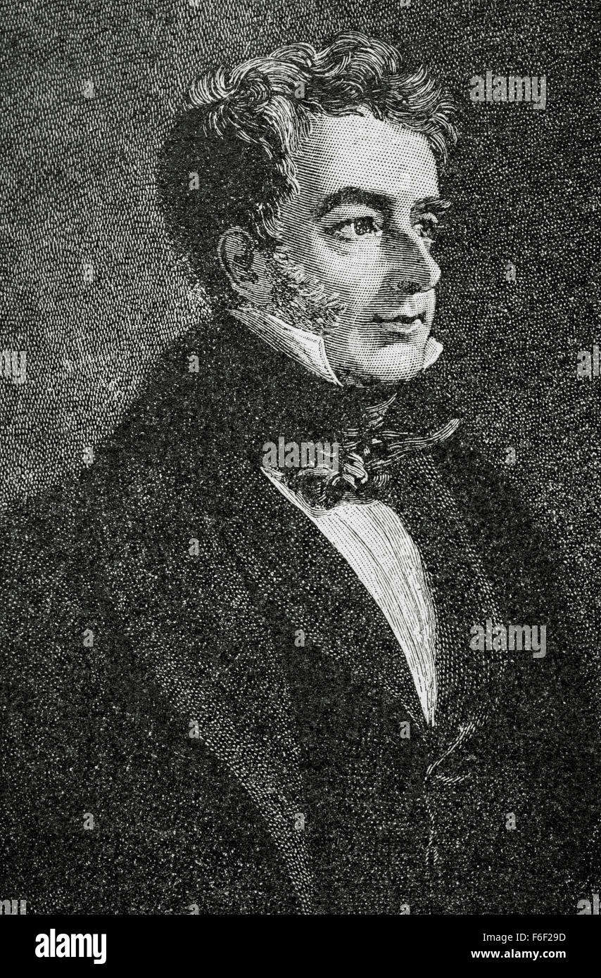 William Lamb, 2. Viscount Melbourne, in der Regel Lord Melbourne (1779-1848). Britische Whig Staatsmann. Porträt. Gravur "Historia Universal" 1883. Stockfoto