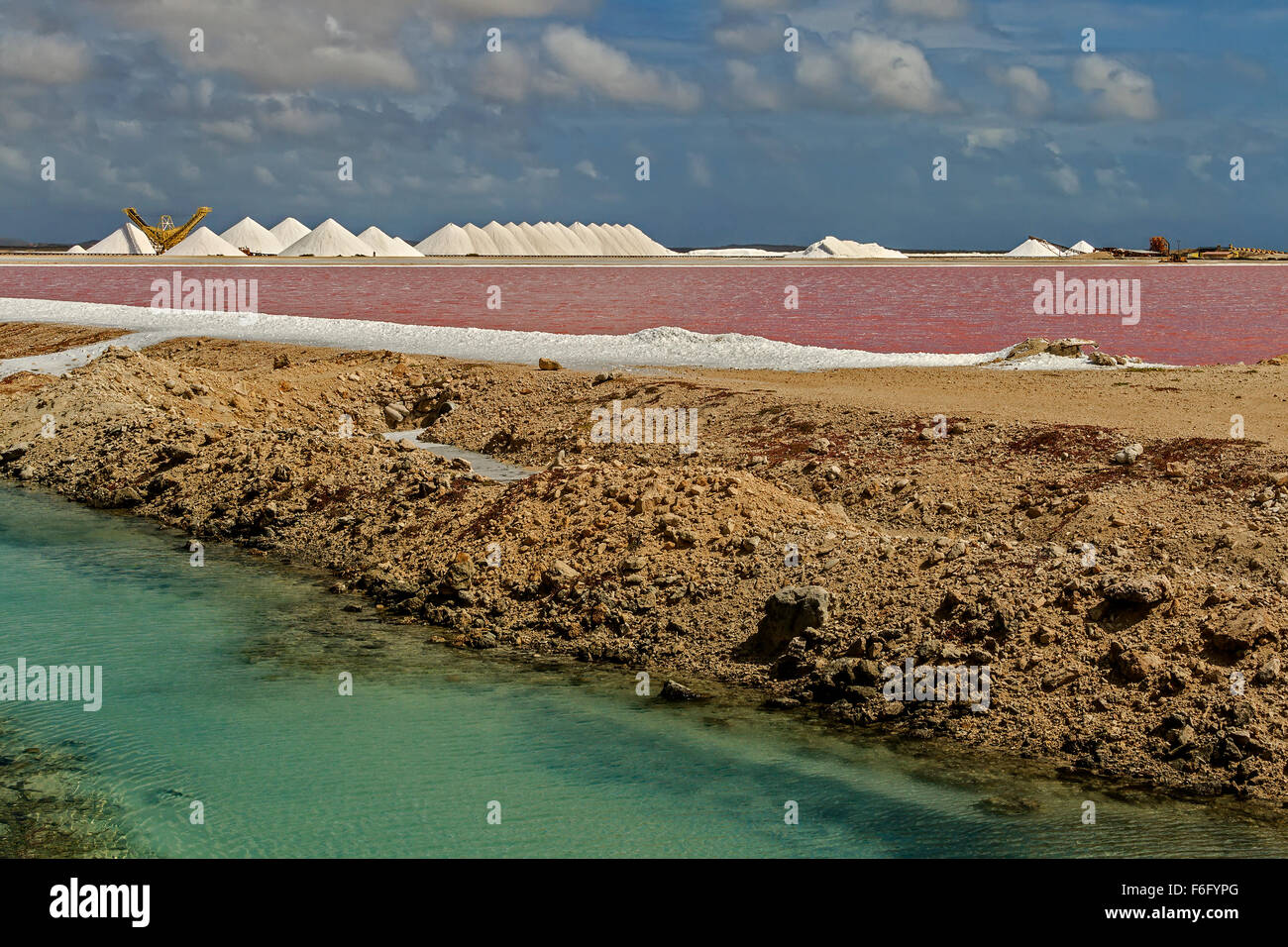 Salzproduktion Bonaire Niederländische Antillen Stockfoto