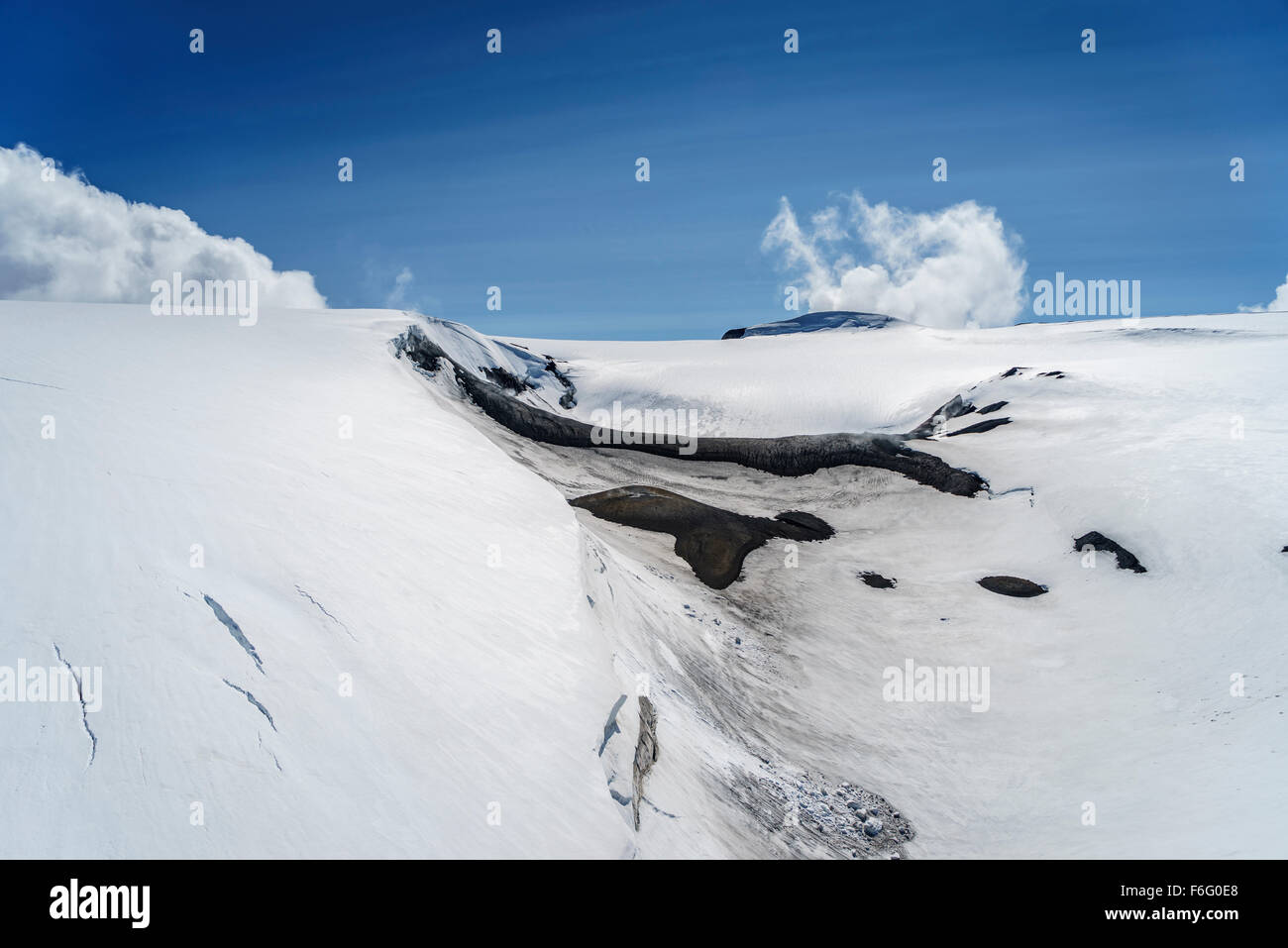 Gigjokull Gletscher, ist Eyjafjallajokull Vulkan unter dem Schnee, Island Stockfoto