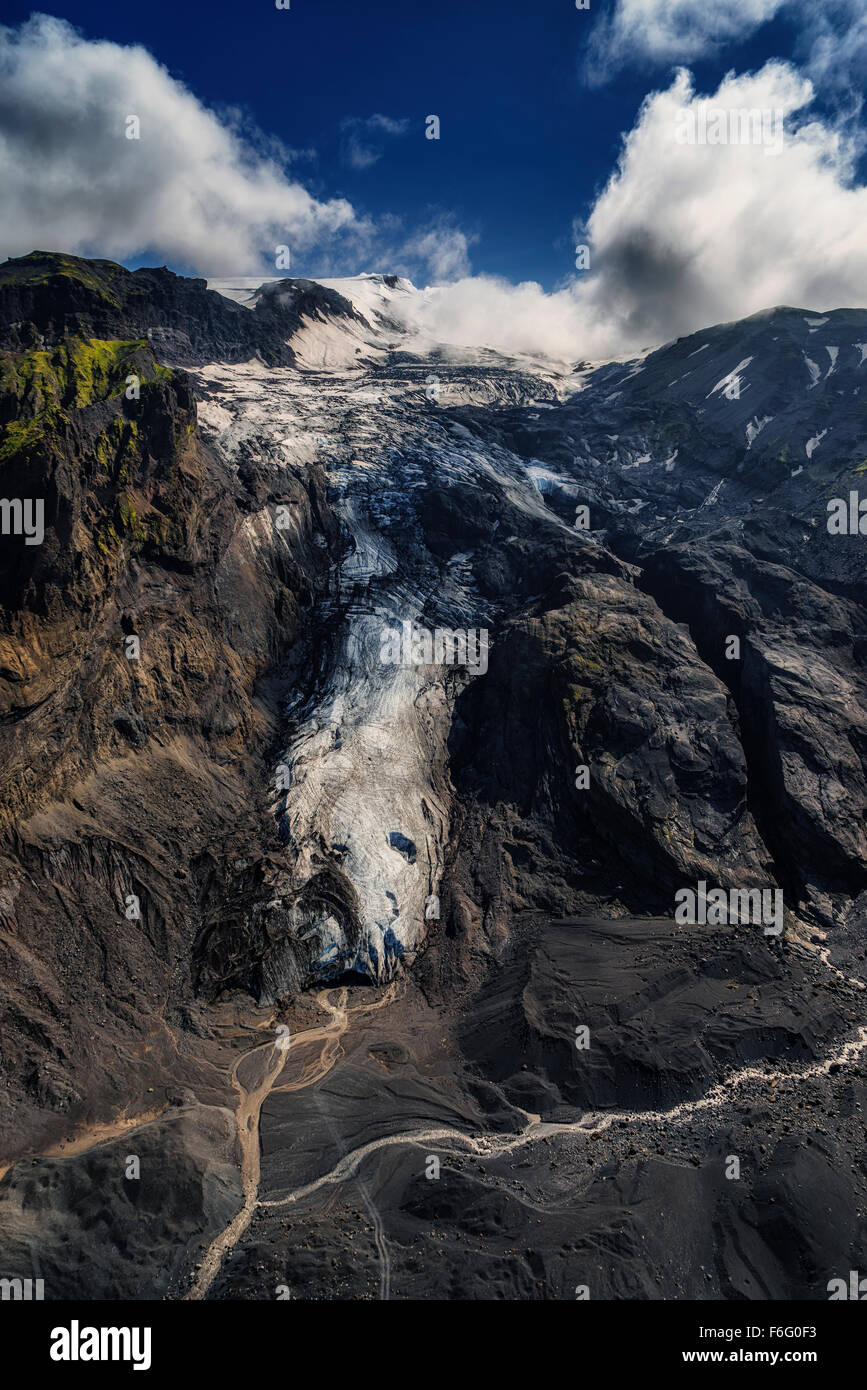 Gigjokull Gletscher, ist Eyjafjallajokull Vulkan unter dem Schnee, Island Stockfoto